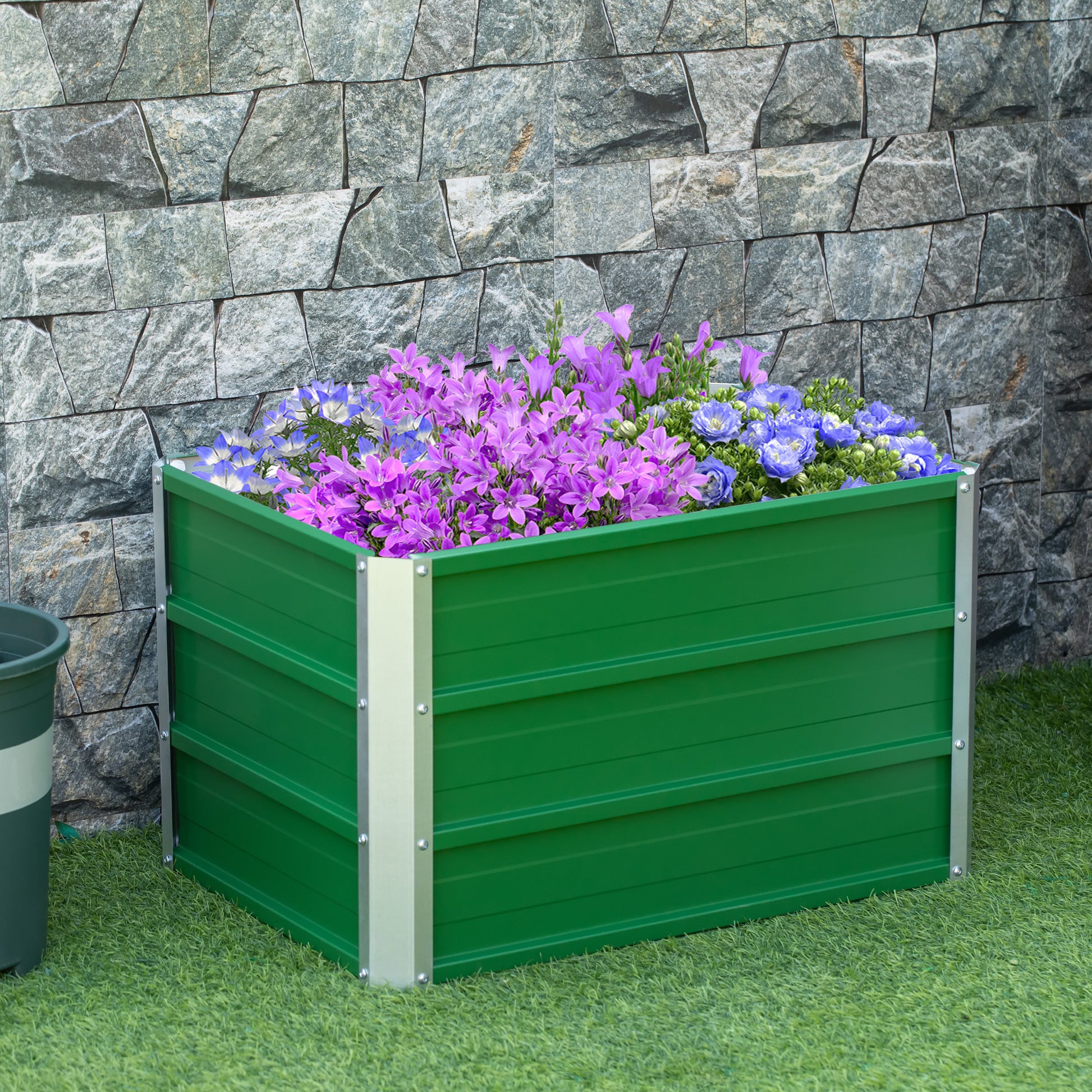 Outsunny Arriate Alto de Jardín de Acero Incluye Guantes Huerto Urbano Jardinera Macetero Rectangular para Cultivos Plantas Flores para Exterior Terraza Balcón 66x47x40 cm Verde