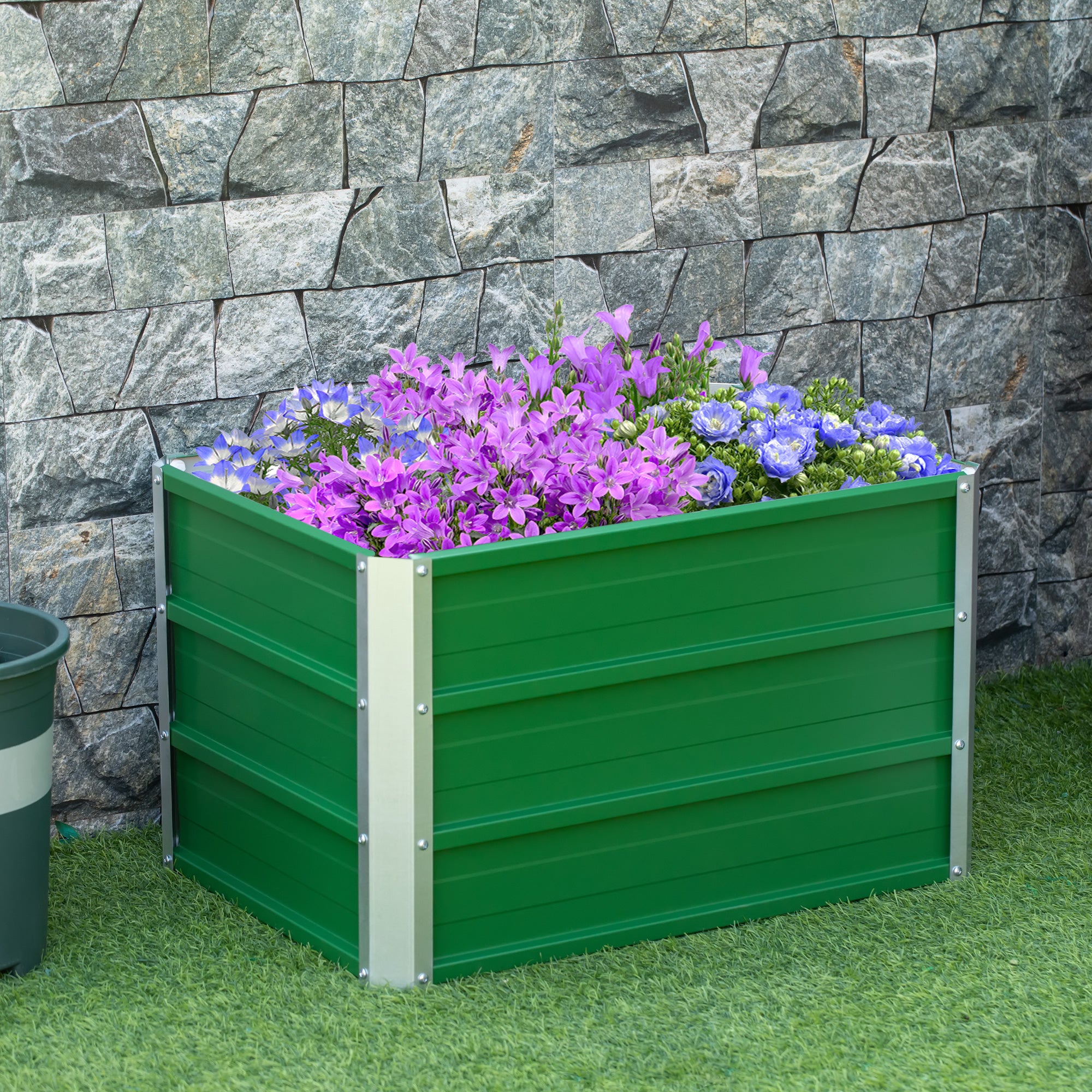 Outsunny Arriate Alto de Jardín de Acero Incluye Guantes Huerto Urbano Jardinera Macetero Rectangular para Cultivos Plantas Flores para Exterior Terraza Balcón 66x47x40 cm Verde