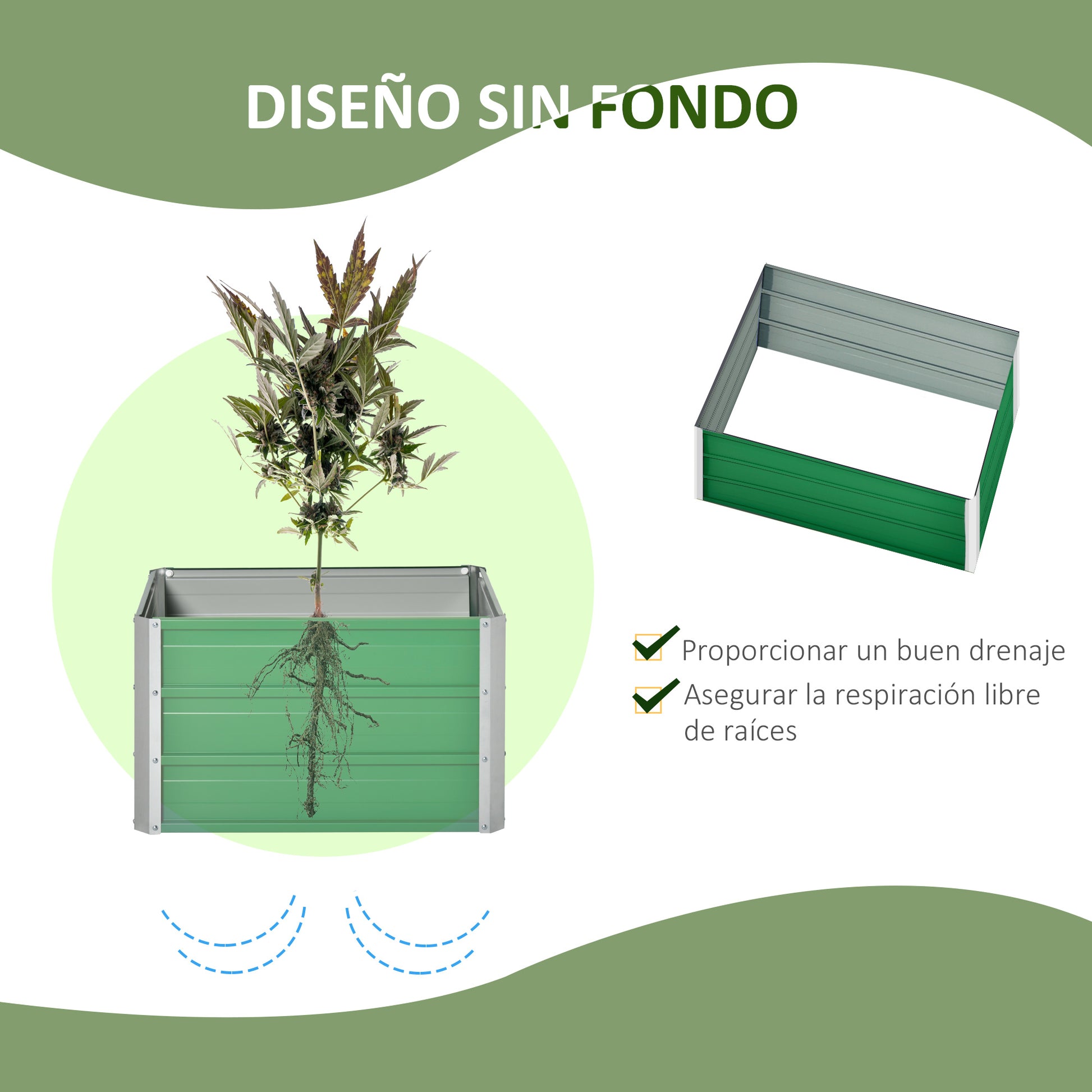 Outsunny Arriate Alto de Jardín de Acero Incluye Guantes Huerto Urbano Jardinera Macetero Rectangular para Cultivos Plantas Flores para Exterior Terraza Balcón 66x47x40 cm Verde