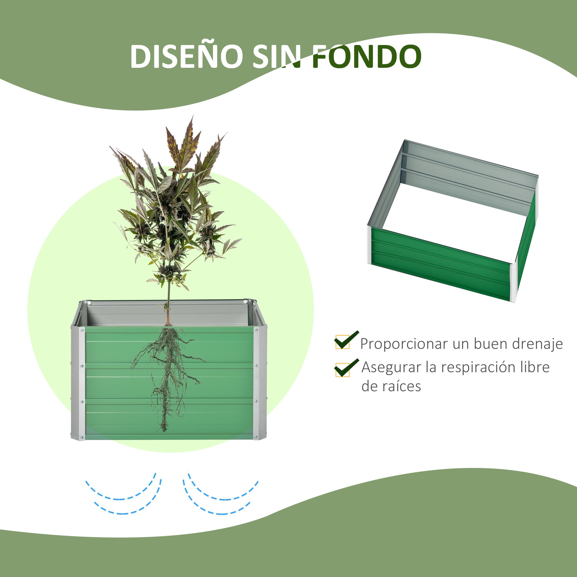 Outsunny Arriate Alto de Jardín de Acero Incluye Guantes Huerto Urbano Jardinera Macetero Rectangular para Cultivos Plantas Flores para Exterior Terraza Balcón 66x47x40 cm Verde