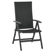 Outsunny Silla Plegable de Ratán con 5 Posiciones Silla Reclinable de Aluminio para Jardín Balcón Terraza Exterior Carga 160 kg 59x68x107 cm Negro
