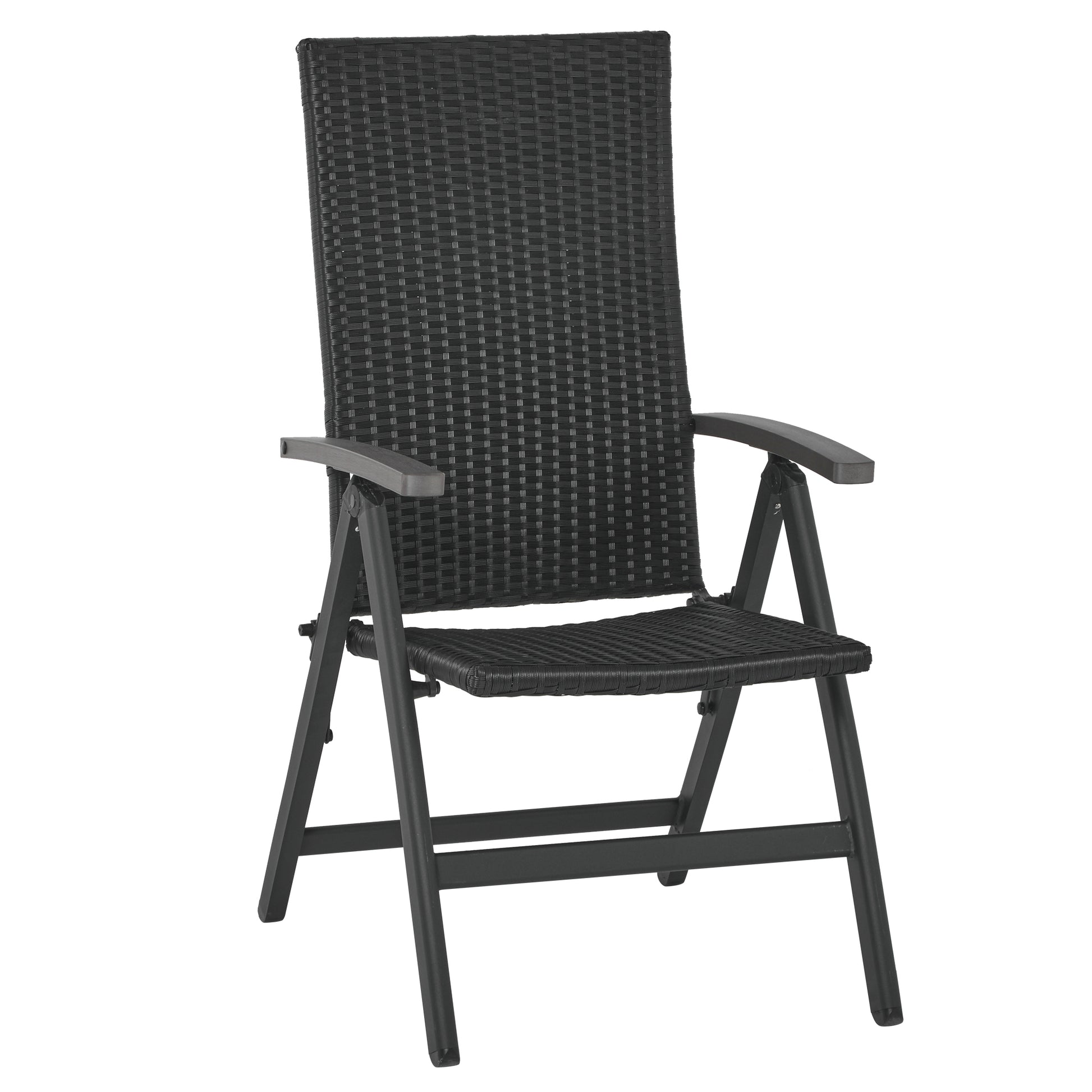 Outsunny Silla Plegable de Ratán con 5 Posiciones Silla Reclinable de Aluminio para Jardín Balcón Terraza Exterior Carga 160 kg 59x68x107 cm Negro