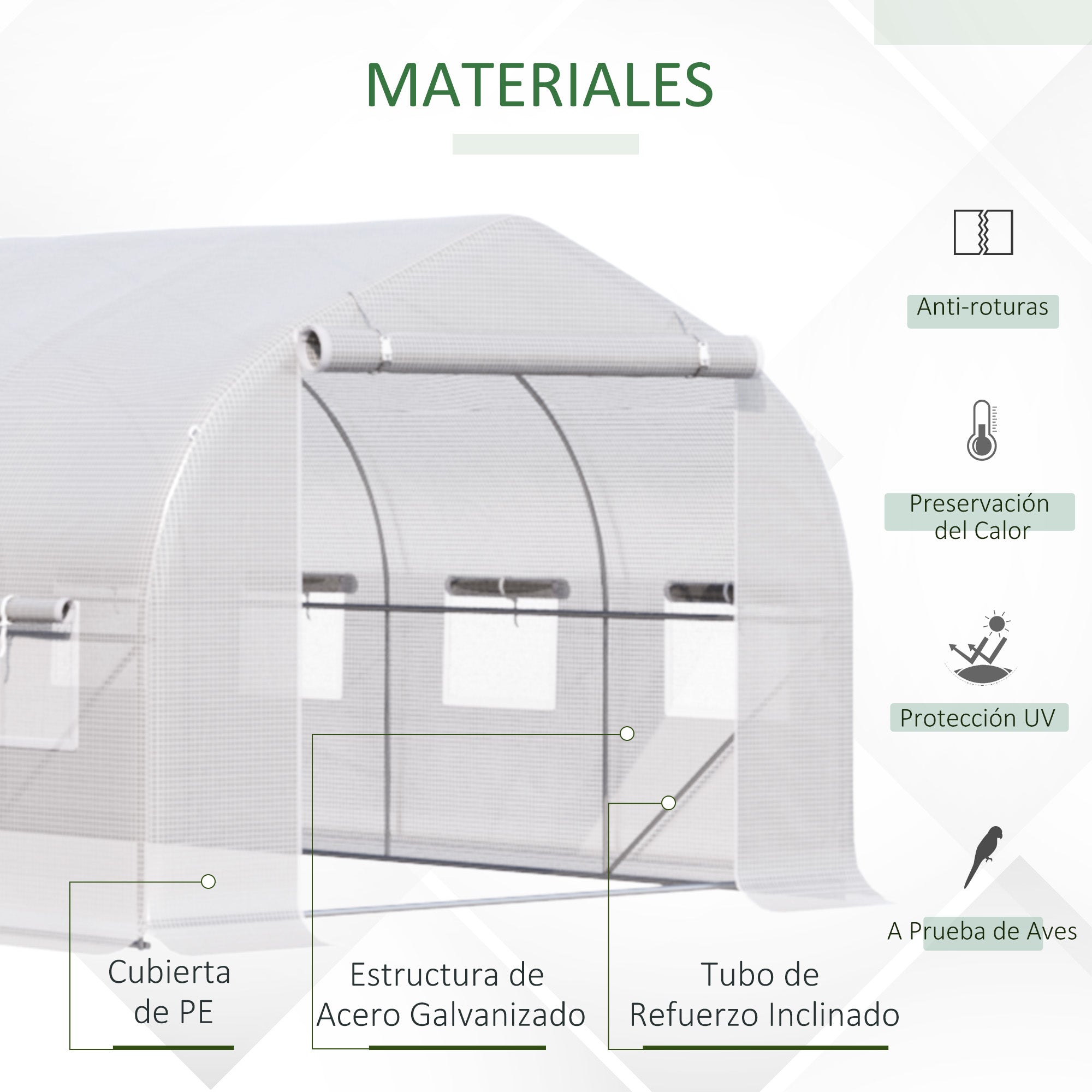 Outsunny Invernadero de Exterior 4x2x2 m Invernadero de Túnel con 8 Ventanas de Malla y Puerta Invernadero de Huerto para Patio Jardín Verde