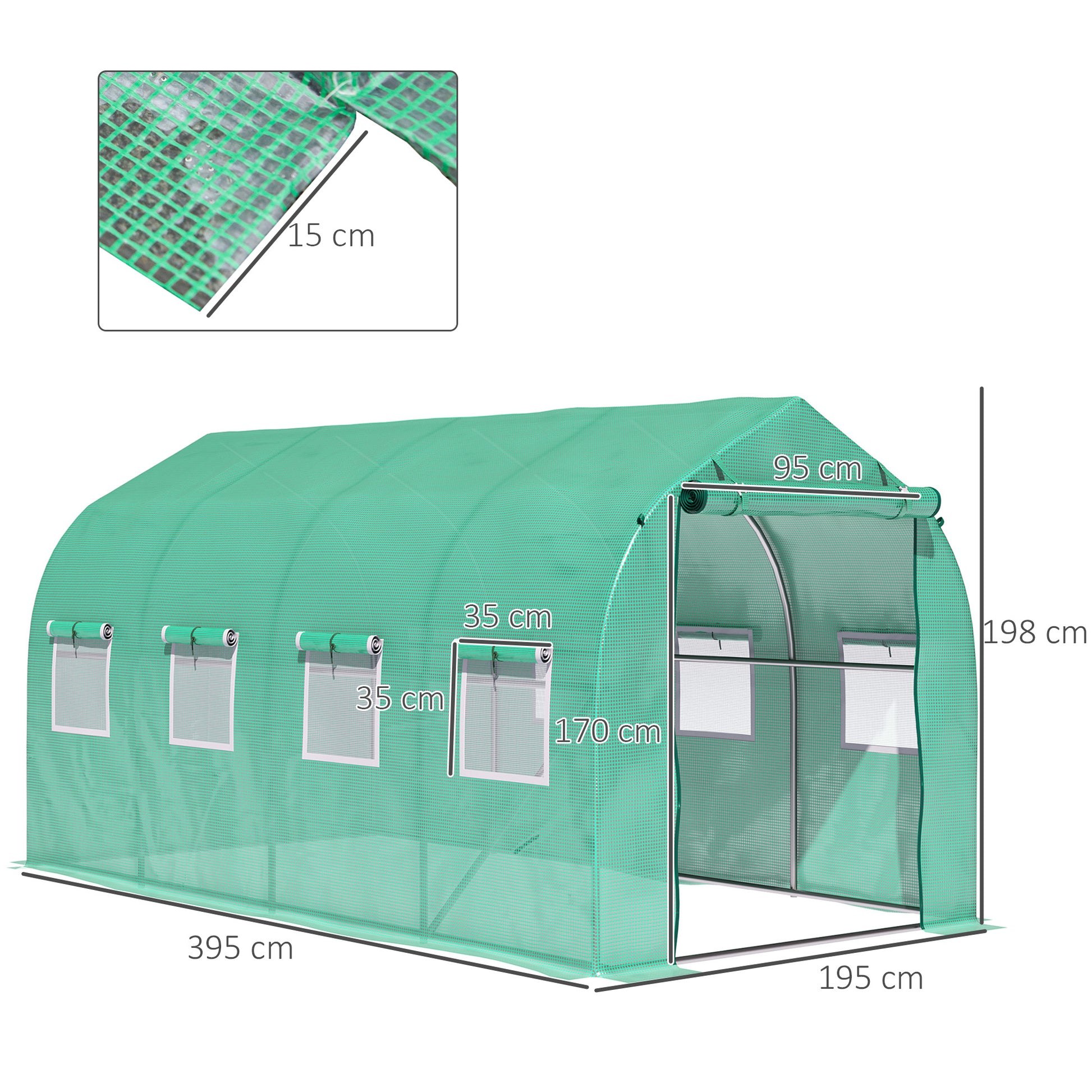 Outsunny Invernadero de Exterior 4x2x2 m Invernadero de Túnel con 8 Ventanas de Malla y Puerta Invernadero de Huerto para Patio Jardín Verde