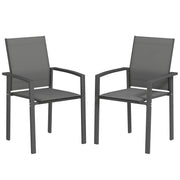 Outsunny Juego de 2 Sillas de Jardín Exterior Sillas Terraza Exterior Apilables Sillones de Comedor con Tela Transpirable Marco de Acero Reposabrazos y Respaldo 56x58x89 cm Gris Oscuro
