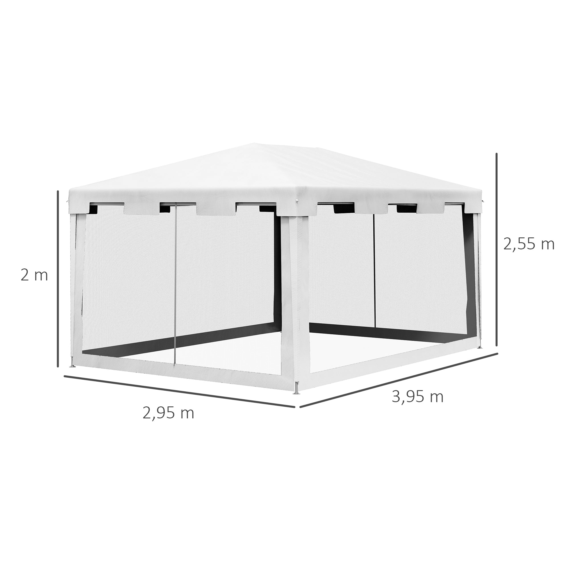 Outsunny Carpa de Jardín 4x3 m Cenador Desmontable Exterior con 4 Mosquiteras Laterales 2 Puertas con Cremallera y 6 Orificios de Drenaje Impermeable Anti-UV para Terraza Patio Playa Blanco y Negro