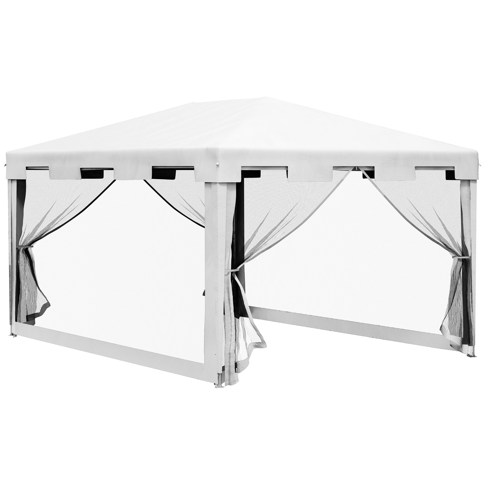 Outsunny Carpa de Jardín 4x3 m Cenador Desmontable Exterior con 4 Mosquiteras Laterales 2 Puertas con Cremallera y 6 Orificios de Drenaje Impermeable Anti-UV para Terraza Patio Playa Blanco y Negro