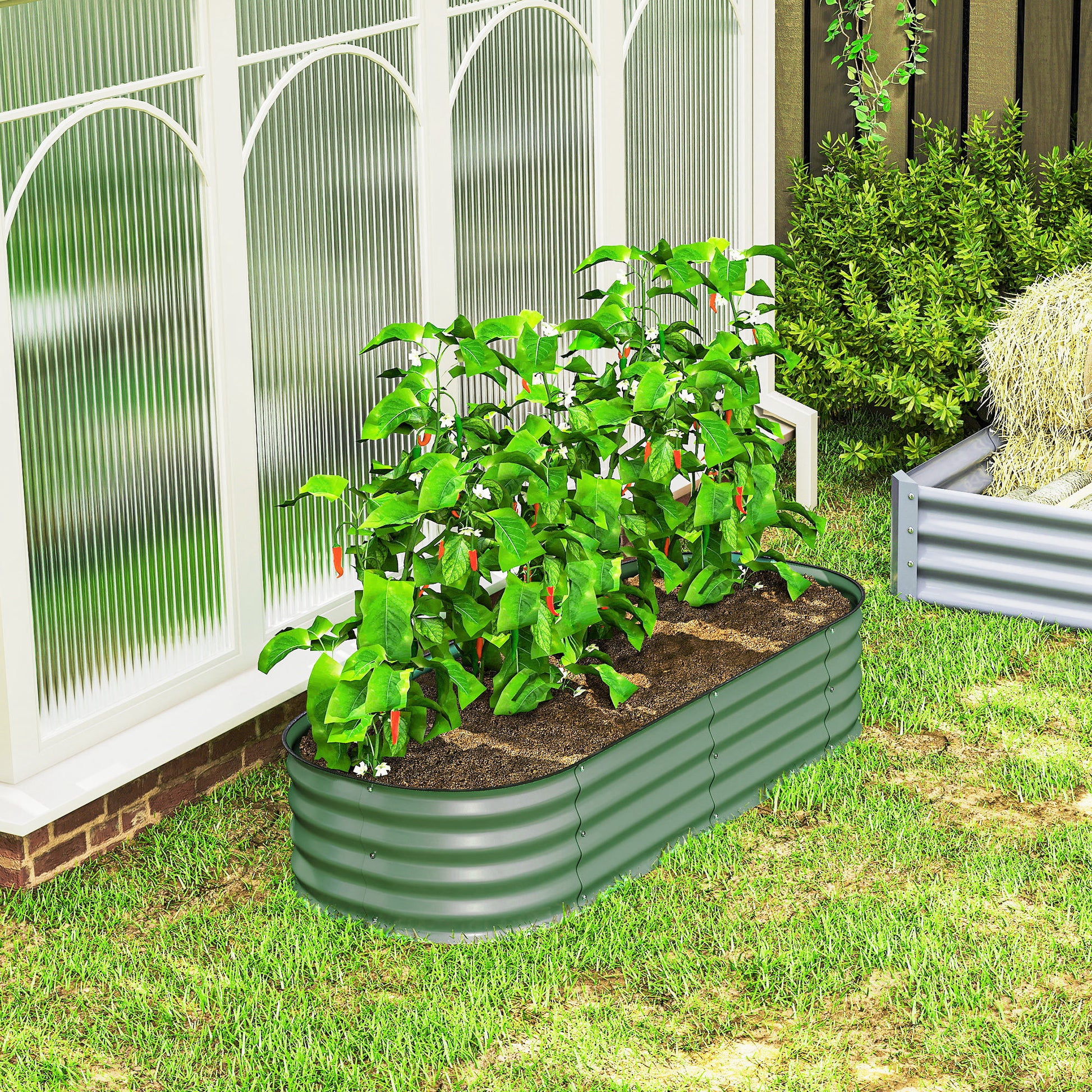 Outsunny Jardinera Exterior Grande de Acero Galvanizado, Huerto Urbano para Cultivar Plantas, Macetero Exterior con Bordes de Seguridad, Fácil Montaje, Resistente a la Intemperie, 150x62x30 cm, Verde