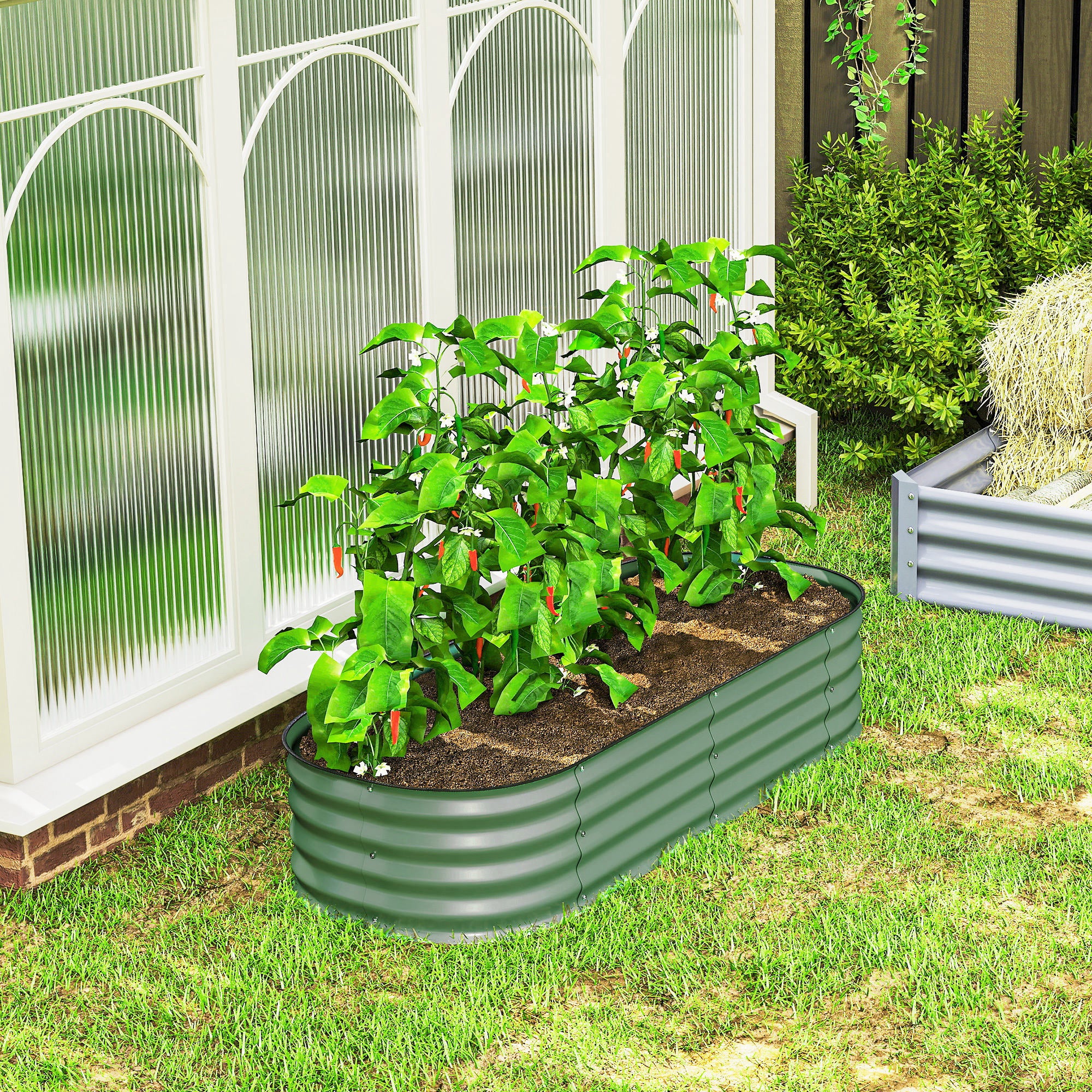 Outsunny Jardinera Exterior Grande de Acero Galvanizado, Huerto Urbano para Cultivar Plantas, Macetero Exterior con Bordes de Seguridad, Fácil Montaje, Resistente a la Intemperie, 150x62x30 cm, Verde