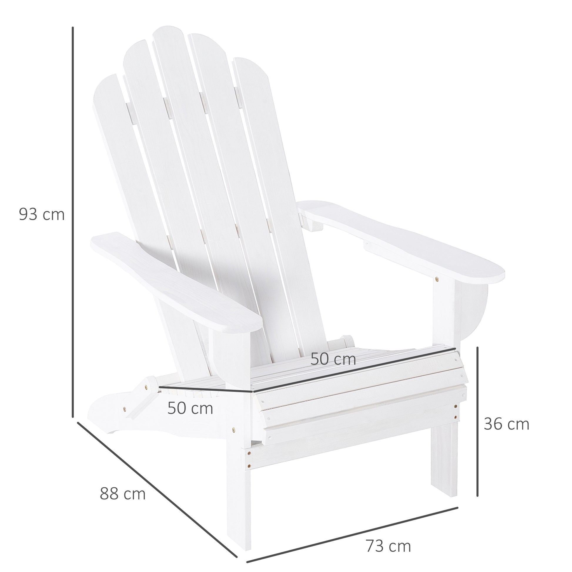 Outsunny Silla Adirondack de Madera Plegable Silla de Jardín con Reposabrazos y Respaldo Alto para Terraza Balcón Exterior Carga Max. 113 kg 73x88x93 cm Blanco