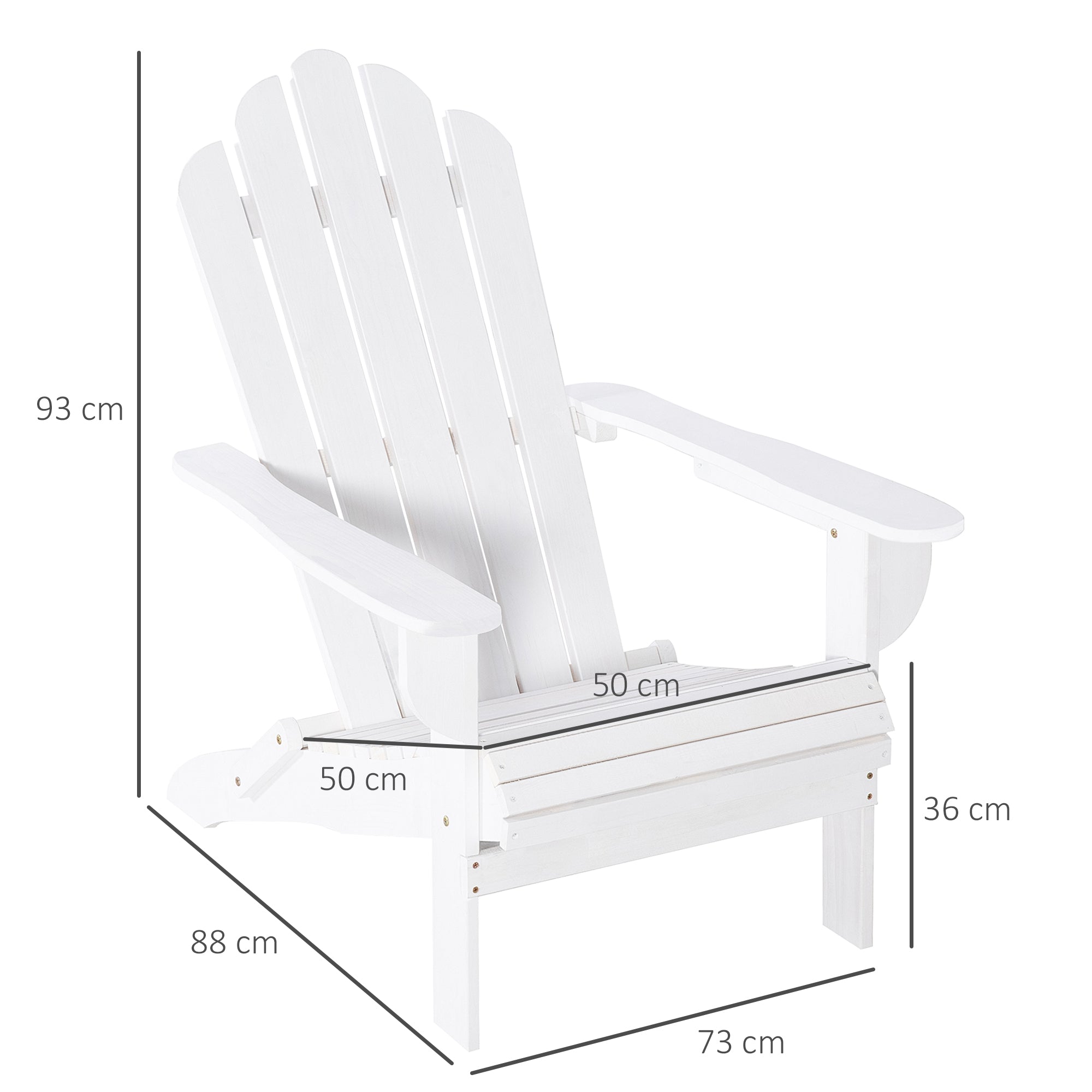 Outsunny Silla Adirondack de Madera Plegable Silla de Jardín con Reposabrazos y Respaldo Alto para Terraza Balcón Exterior Carga Max. 113 kg 73x88x93 cm Blanco