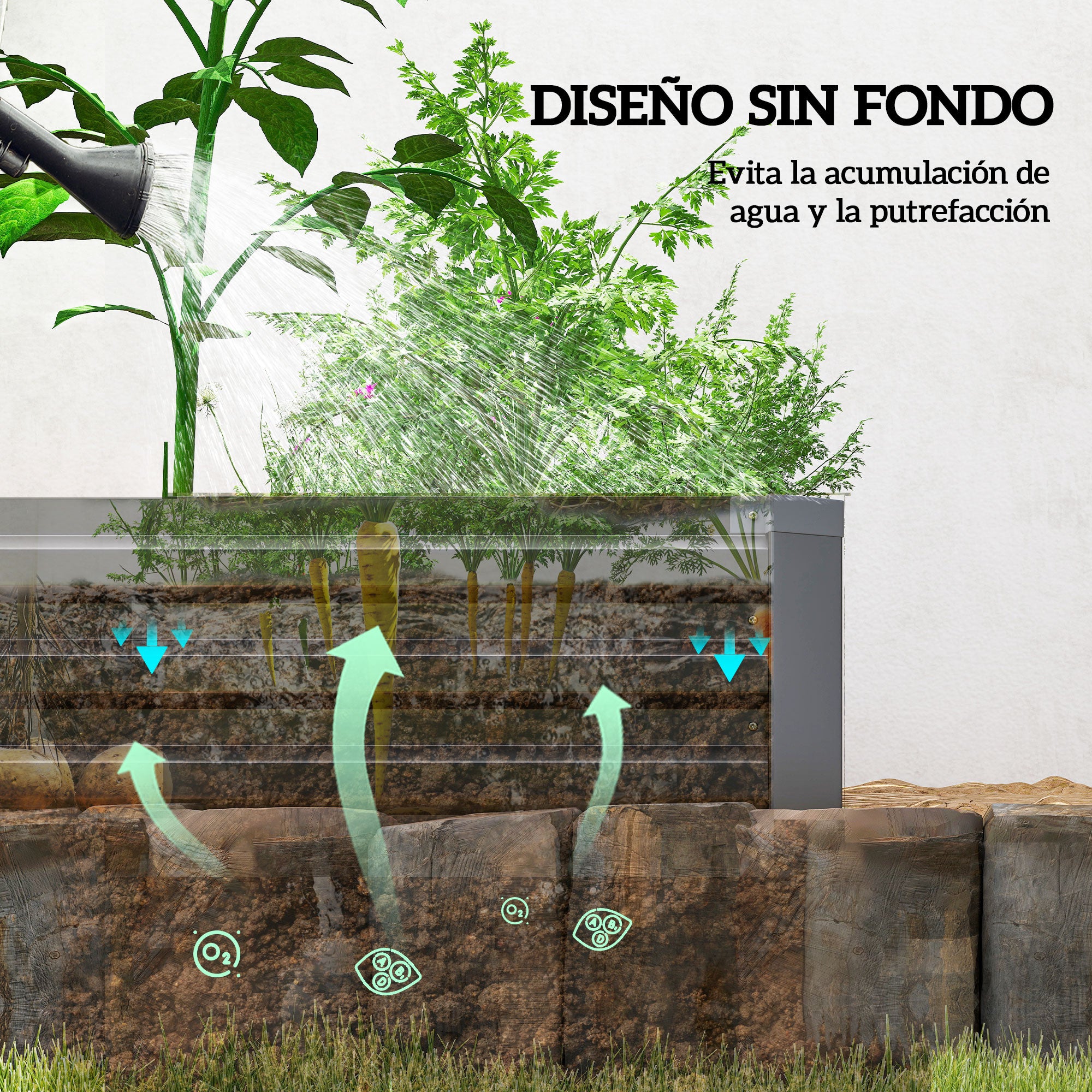 Outsunny Jardinera Exterior Grande Rectangular de Acero Galvanizado, Huerto Urbano para Cultivar Plantas Hierba, Macetero Grande Exterior con Base Abierta Resistente a la Intemperie 240x60x30 cm Gris