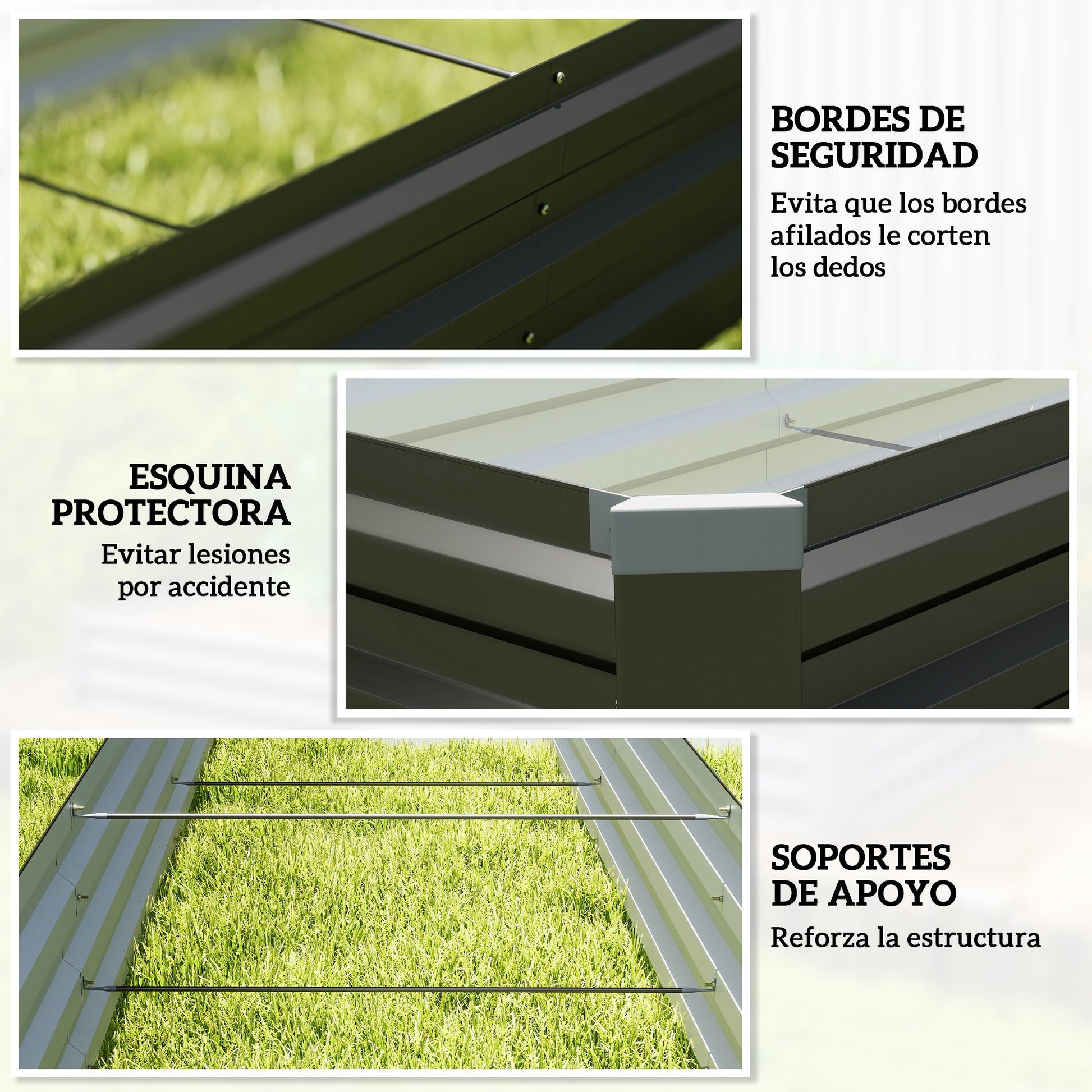 Outsunny Jardinera Exterior Grande Rectangular de Acero Galvanizado, Huerto Urbano para Cultivar Plantas Hierba, Macetero Grande Exterior con Base Abierta Resistente a la Intemperie 240x60x30 cm Gris