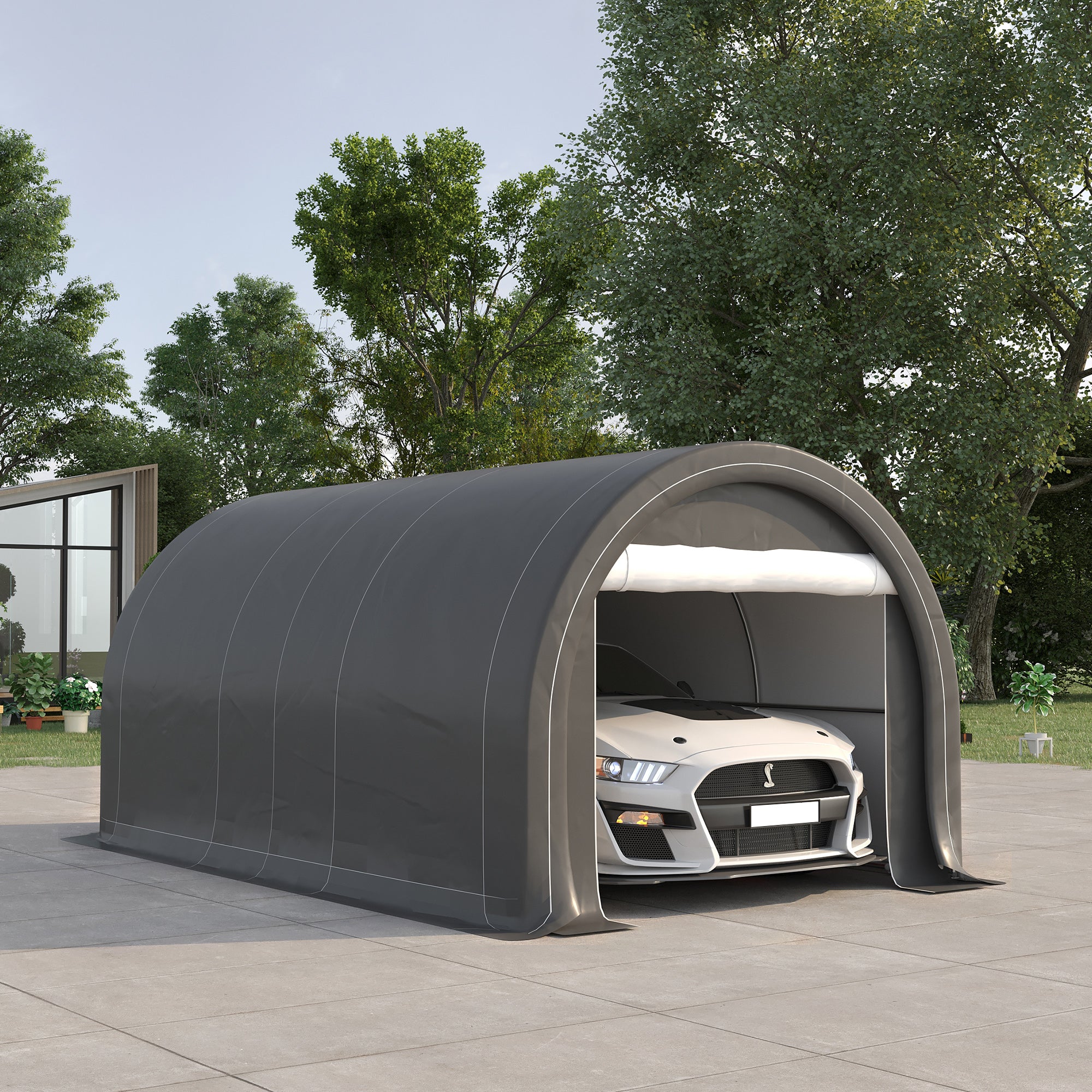 Outsunny Garaje Exterior para Coche 5x3 m Carpa Garaje para Coche Anti-UV con Toldo de Tela PE Desmontable y Marco de Acero Galvanizado Gris