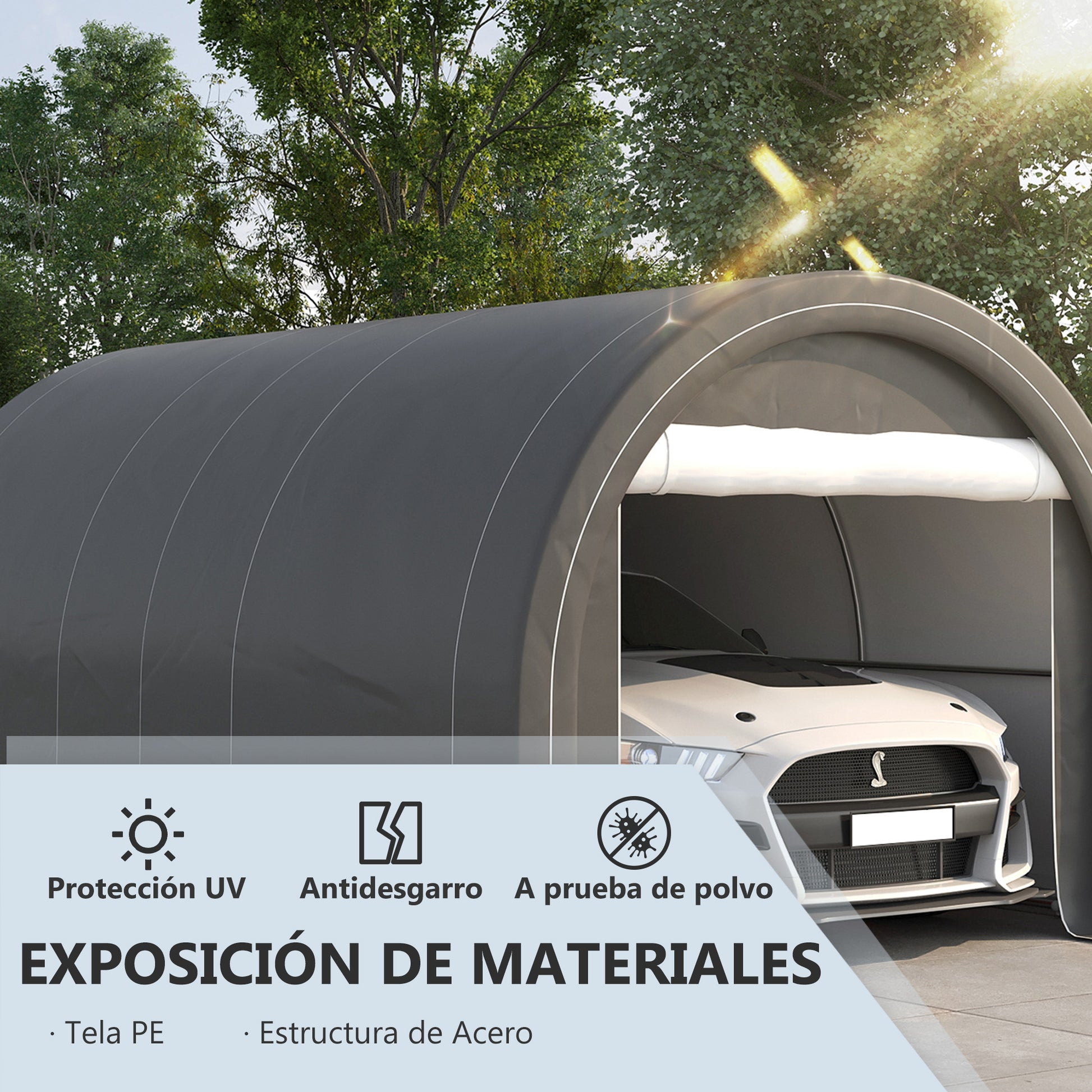 Outsunny Garaje Exterior para Coche 5x3 m Carpa Garaje para Coche Anti-UV con Toldo de Tela PE Desmontable y Marco de Acero Galvanizado Gris