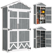 Outsunny Caseta de Jardín de Madera 105x55x179 cm Cobertizo Jardín Exterior Impermeable Armario Exterior Herramientas con Puertas 4 Estantes Extraíbles Techo Metal Galvanizado Pies Ajustables Gris