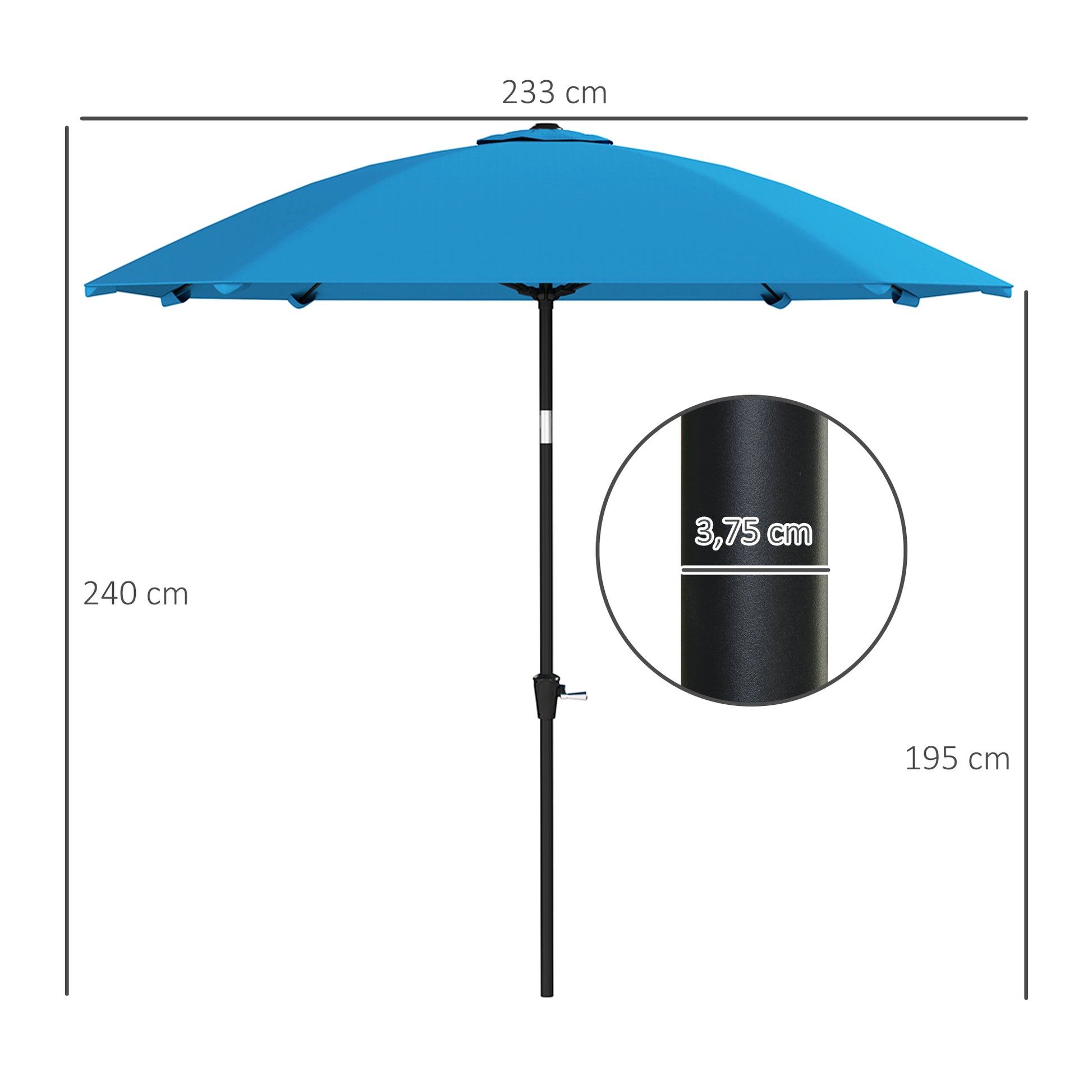 Outsunny Sombrilla Terraza Exterior 233x233 cm Sombrilla de Jardín con Ángulo Ajustable en 2 Posiciones Impermeable Poste de Aluminio Varillas de Fibra de Vidrio y Manivela Parasol para Terraza Azul