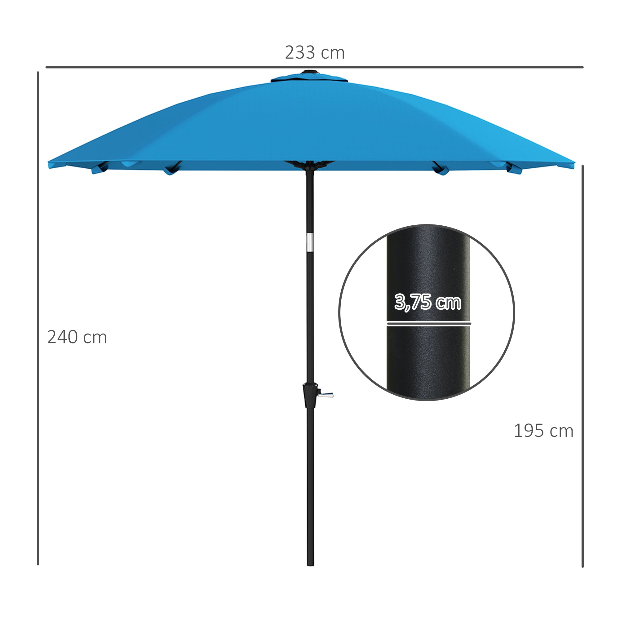 Outsunny Sombrilla Terraza Exterior 233x233 cm Sombrilla de Jardín con Ángulo Ajustable en 2 Posiciones Impermeable Poste de Aluminio Varillas de Fibra de Vidrio y Manivela Parasol para Terraza Azul
