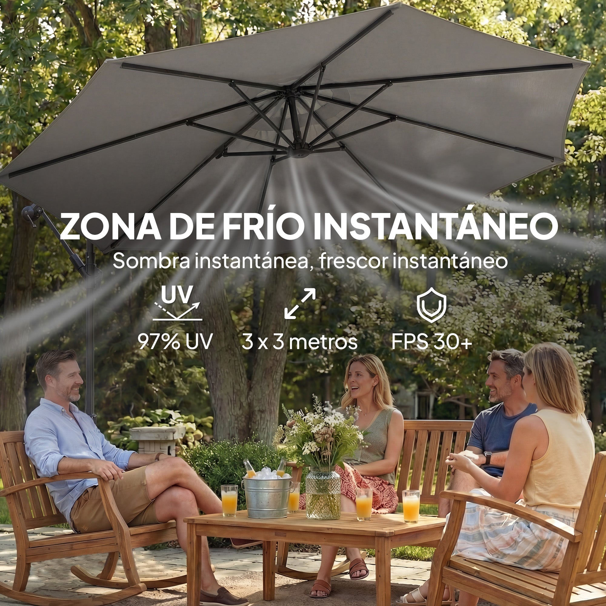 Outsunny Parasol Excéntrico, Ø300 cm, Sombrilla de Jardín con Base Cruzada, Toldo Ajustable, Manivela, 8 Barras, UPF30+, para Terraza, Patio, Exterior, Gris