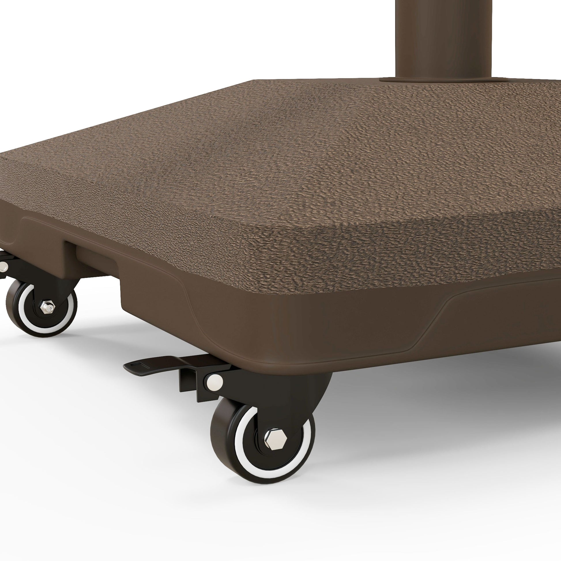 Outsunny Base para Sombrilla con Ruedas, 2,5 kg, Soporte de Parasol de HDPE, Pie para Sombrilla con Postes Ø22 mm a Ø38 mm, Rellenable de Arena 18 kg o Agua 16 kg, para Jardín, Patio, Terraza, Marrón