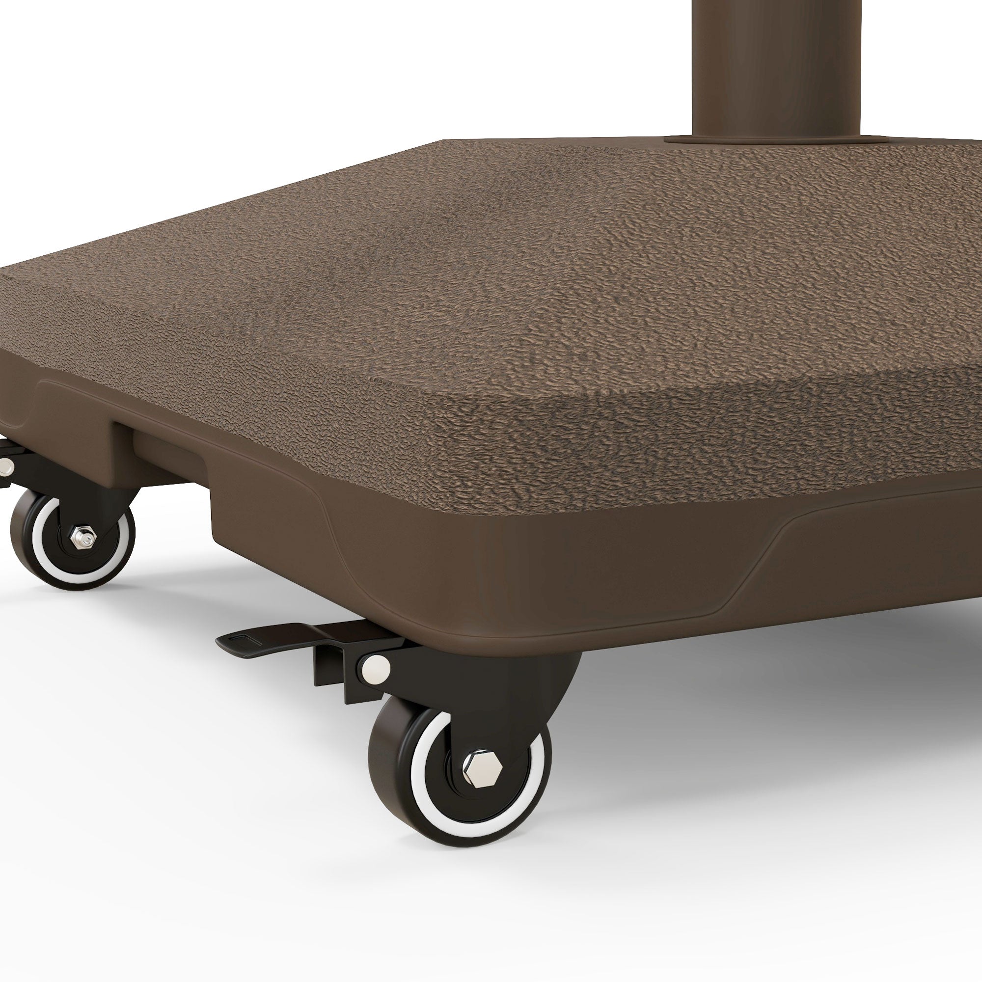 Outsunny Base para Sombrilla con Ruedas, 2,5 kg, Soporte de Parasol de HDPE, Pie para Sombrilla con Postes Ø22 mm a Ø38 mm, Rellenable de Arena 18 kg o Agua 16 kg, para Jardín, Patio, Terraza, Marrón