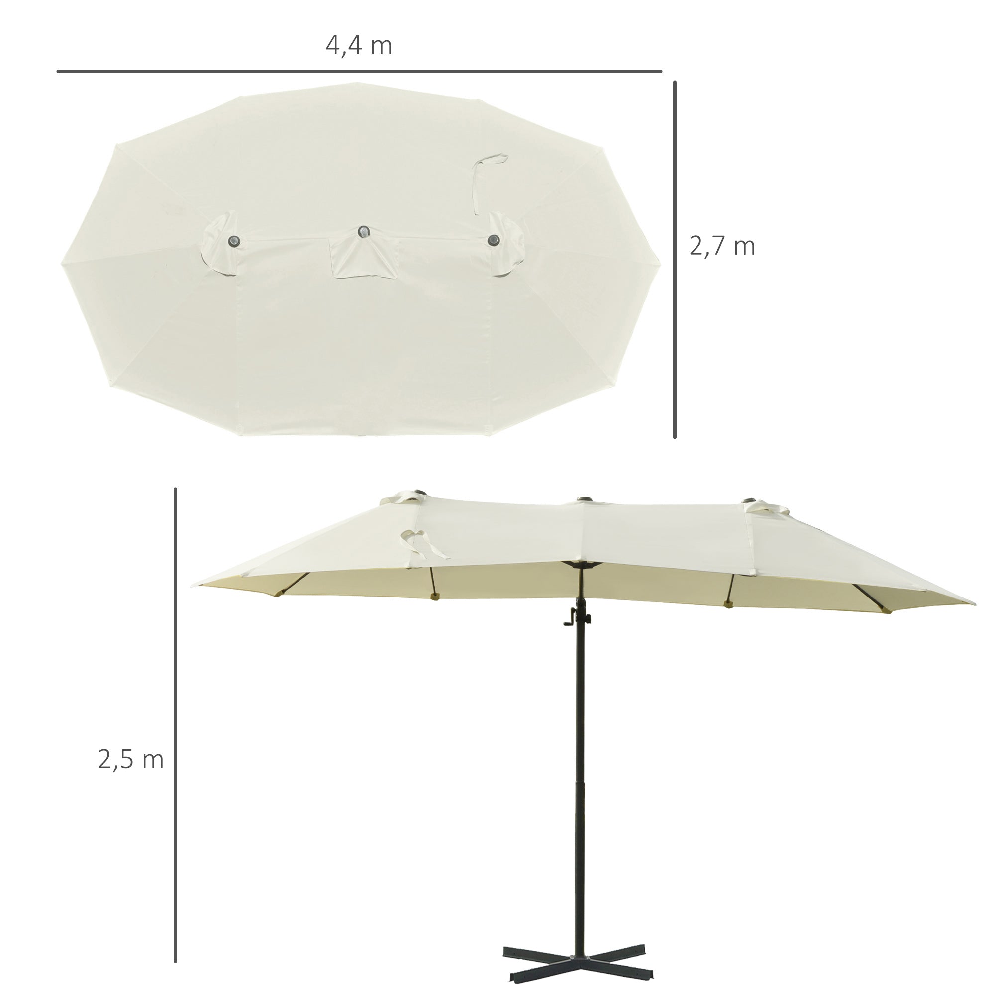 Outsunny Sombrilla Doble Parasol Grande Inclinable para Jardín con Manivela Abrir y Cerrar Fácilmente 12 Varillas de Acero Ofrece Una Alta Estabilidad Beige y Negro 270x440x250cm