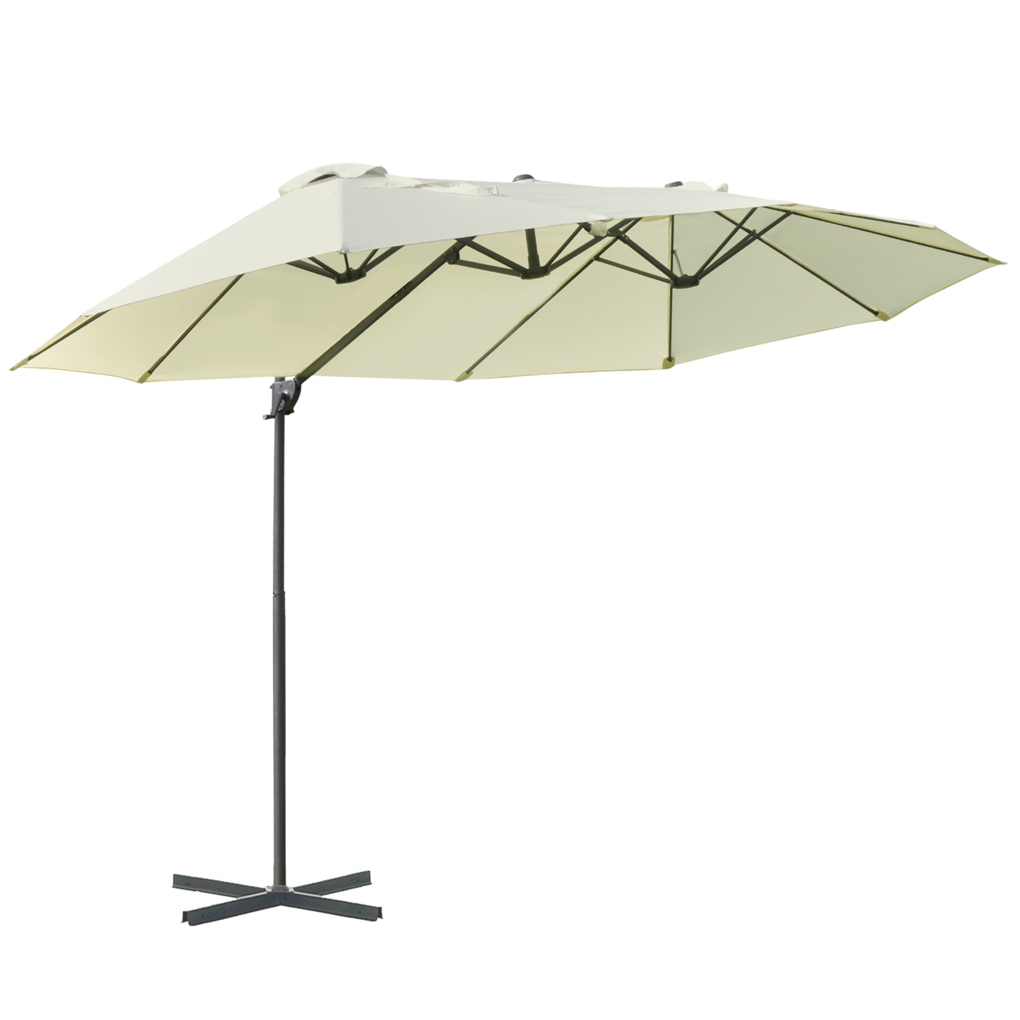 Outsunny Sombrilla Doble Parasol Grande Inclinable para Jardín con Manivela Abrir y Cerrar Fácilmente 12 Varillas de Acero Ofrece Una Alta Estabilidad Beige y Negro 270x440x250cm