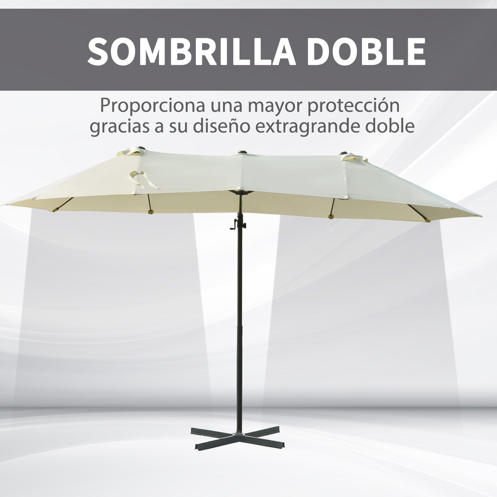 Outsunny Sombrilla Doble Parasol Grande Inclinable para Jardín con Manivela Abrir y Cerrar Fácilmente 12 Varillas de Acero Ofrece Una Alta Estabilidad Beige y Negro 270x440x250cm