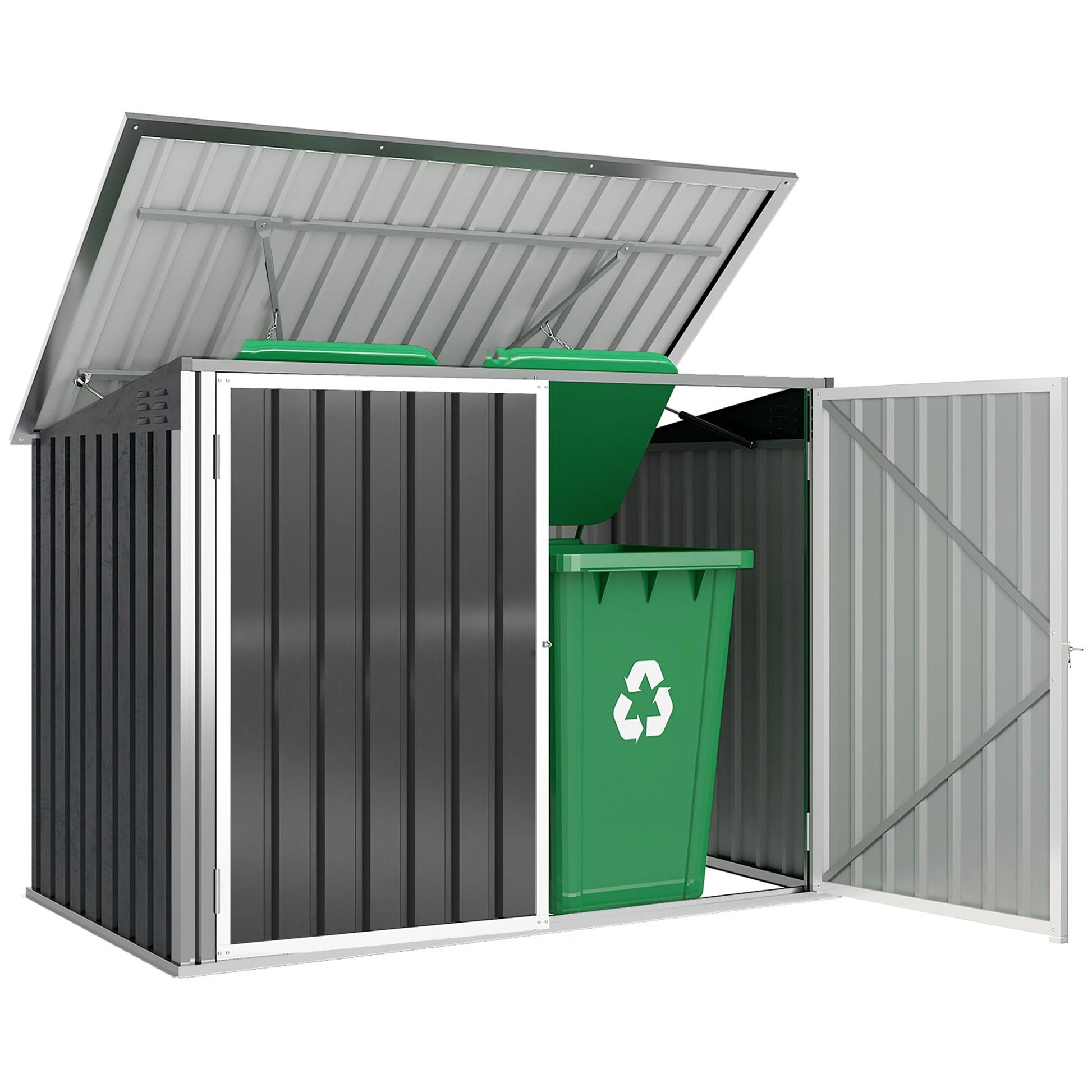 Outsunny Cobertizo para Contenedor de Basura Doble, Caseta para Cubo de Basura de Acero Galvanizado con Tapa Abatible y Puertas Doble, para Jardín, Exterior, 179,5x108x129,5 cm, Gris Oscuro