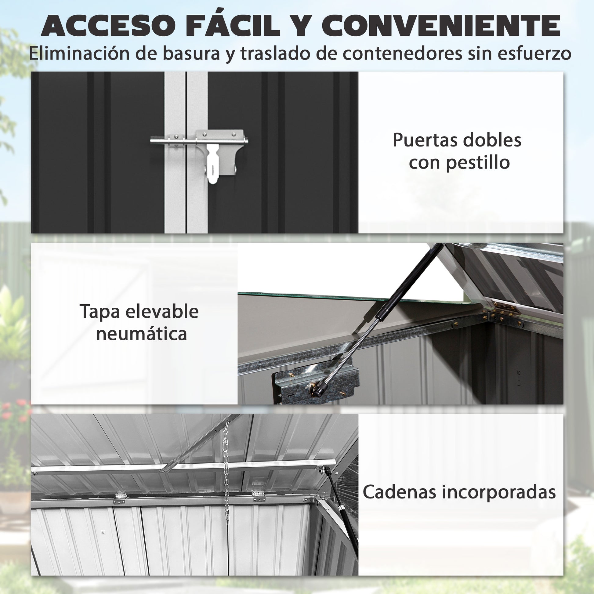 Outsunny Cobertizo para Contenedor de Basura Doble, Caseta para Cubo de Basura de Acero Galvanizado con Tapa Abatible y Puertas Doble, para Jardín, Exterior, 179,5x108x129,5 cm, Gris Oscuro