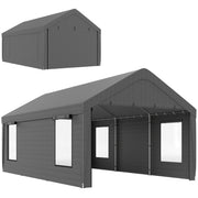 Outsunny Carpa Garaje Portátil 6x3,6 m, Garaje Exterior para Coche Impermeable, Cobertizo de Almacenamiento Anti-UV, con Paredes Laterales Desmontables y 2 Puertas con Cremallera, para Coche, Gris