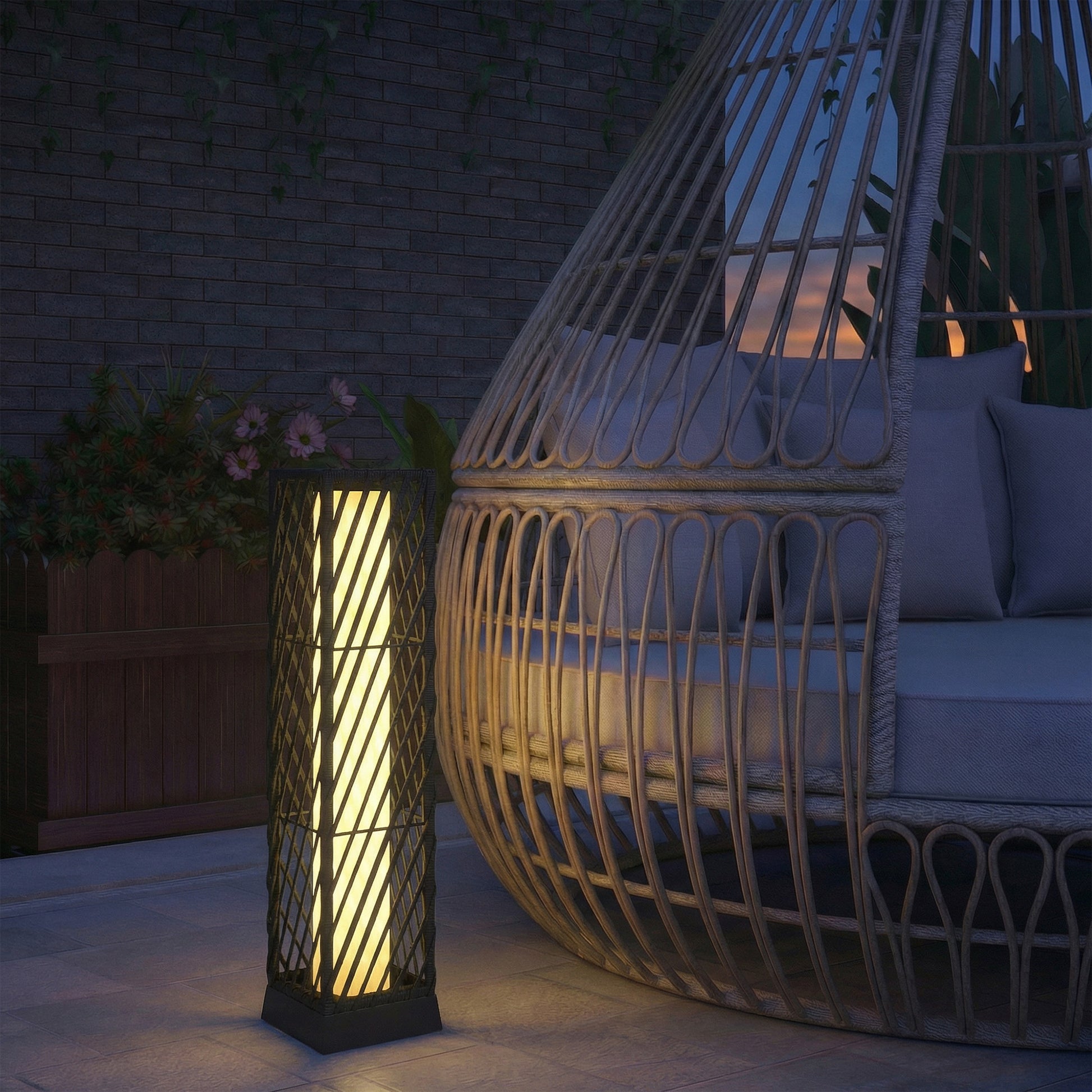 Outsunny Linterna de Jardín de Ratán, Farola Solar Exterior con Luces LED Encendido y Apagado Automático, Impermeable, IP44, Lámpara de pie para Terraza, Balcón, Patio, 16x16x68 cm, Negro