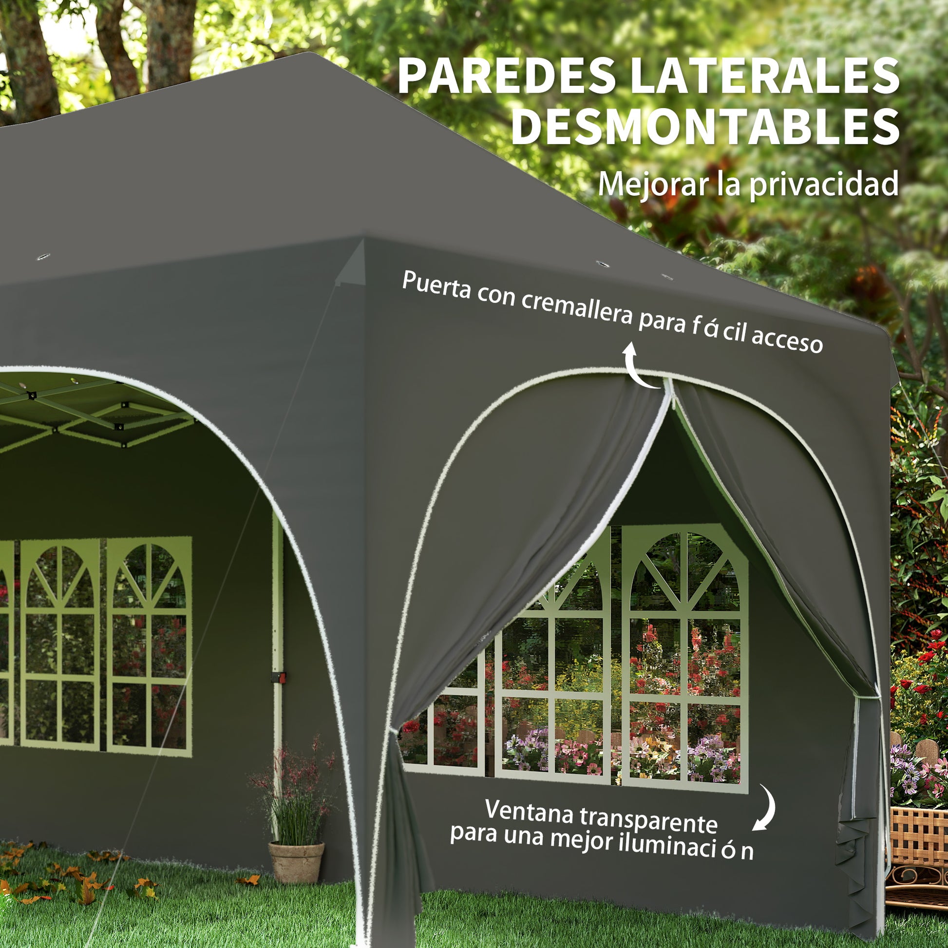 Outsunny Carpa Plegable 6x3 m, Pop-up, con 6 Laterales Extraíbles, Cenador de Jardín con Altura Ajustable, Ventanas, Bolsa de Transporte, UPF30+, Gazebo para Camping, Fiestas, Exterior, Gris Oscuro