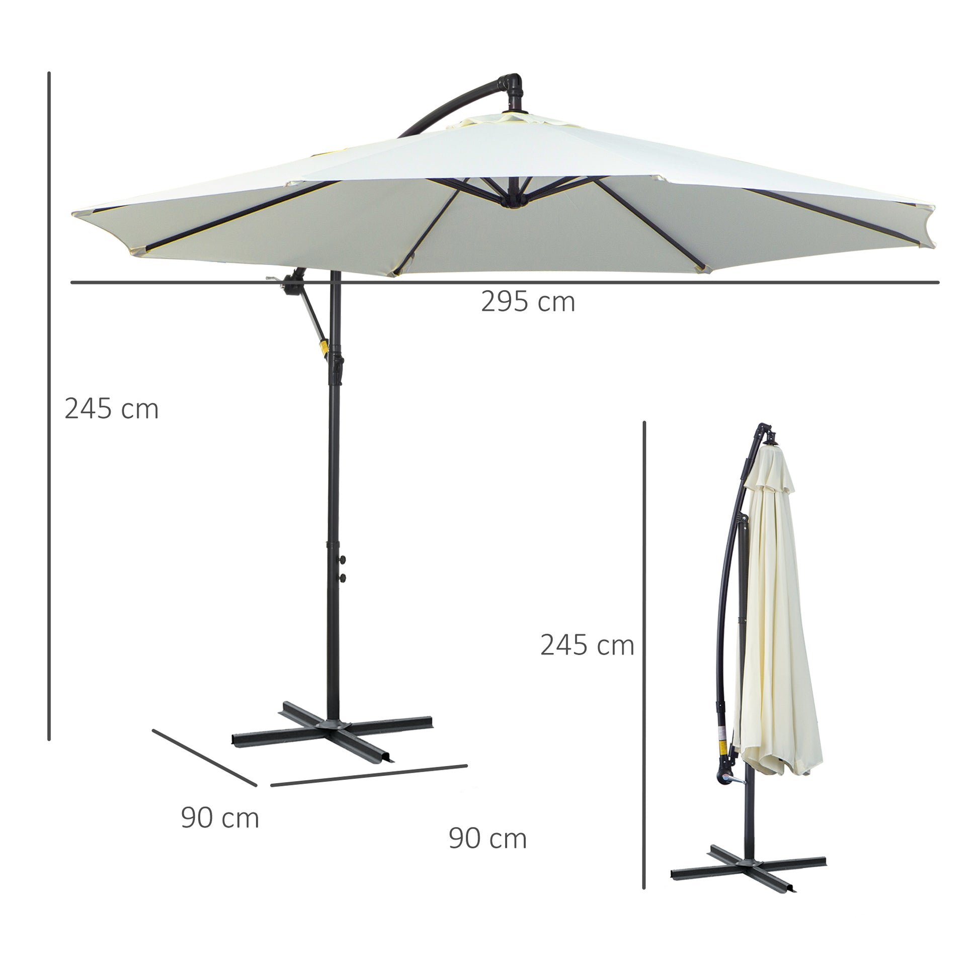 Outsunny Parasol Excéntrico Ø 295 cm Sombrilla de Jardín con Ángulo Ajustable Base Cruzada y Manivela Sombrilla para Terraza Patio Crema