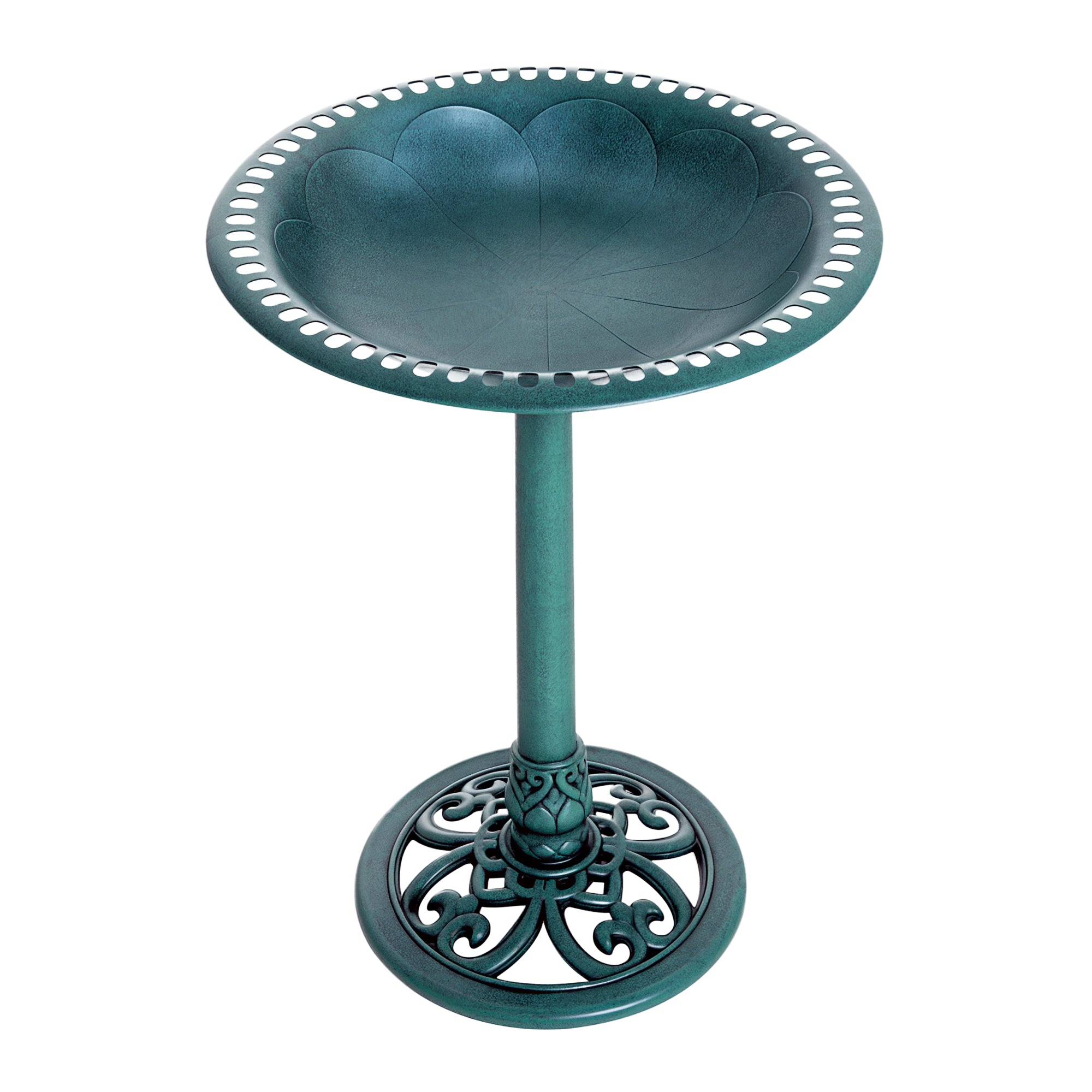 Outsunny Baño para Pájaros de Jardín al Aire Libre, Altura 70 cm, Comedero para Pájaros con Diseño de Flor de Lis y Acabado Envejecido, Ligero y Resistente, Bebedero para Aves, Verde