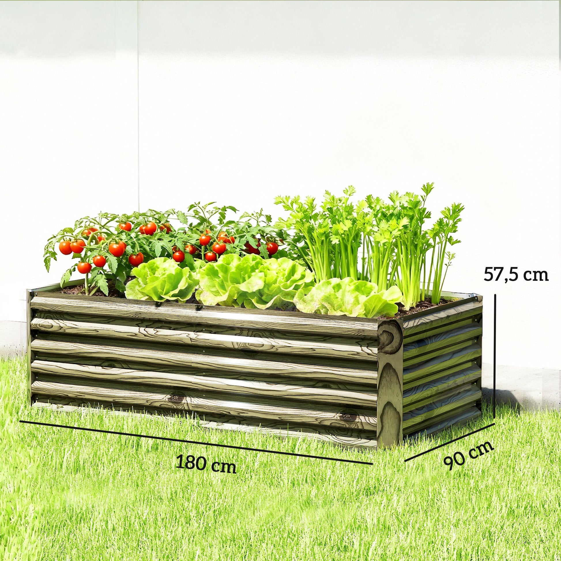 Outsunny Jardinera Exterior Grande Rectangular de Acero Galvanizado, Huerto Urbano para Cultivar Plantas, Macetero Grande Exterior con Base Abierta, Resistente a la Intemperie, 180x90x57,5 cm, Natural