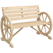 Outsunny Banco de Jardín de Madera, Banco de Exterior con Reposabrazos en Forma de Rueda, Estilo Rústico, Carga 240 kg, de 2 Plazas, para Patio, Terraza, 105,5x56x79 cm, Madera Natural