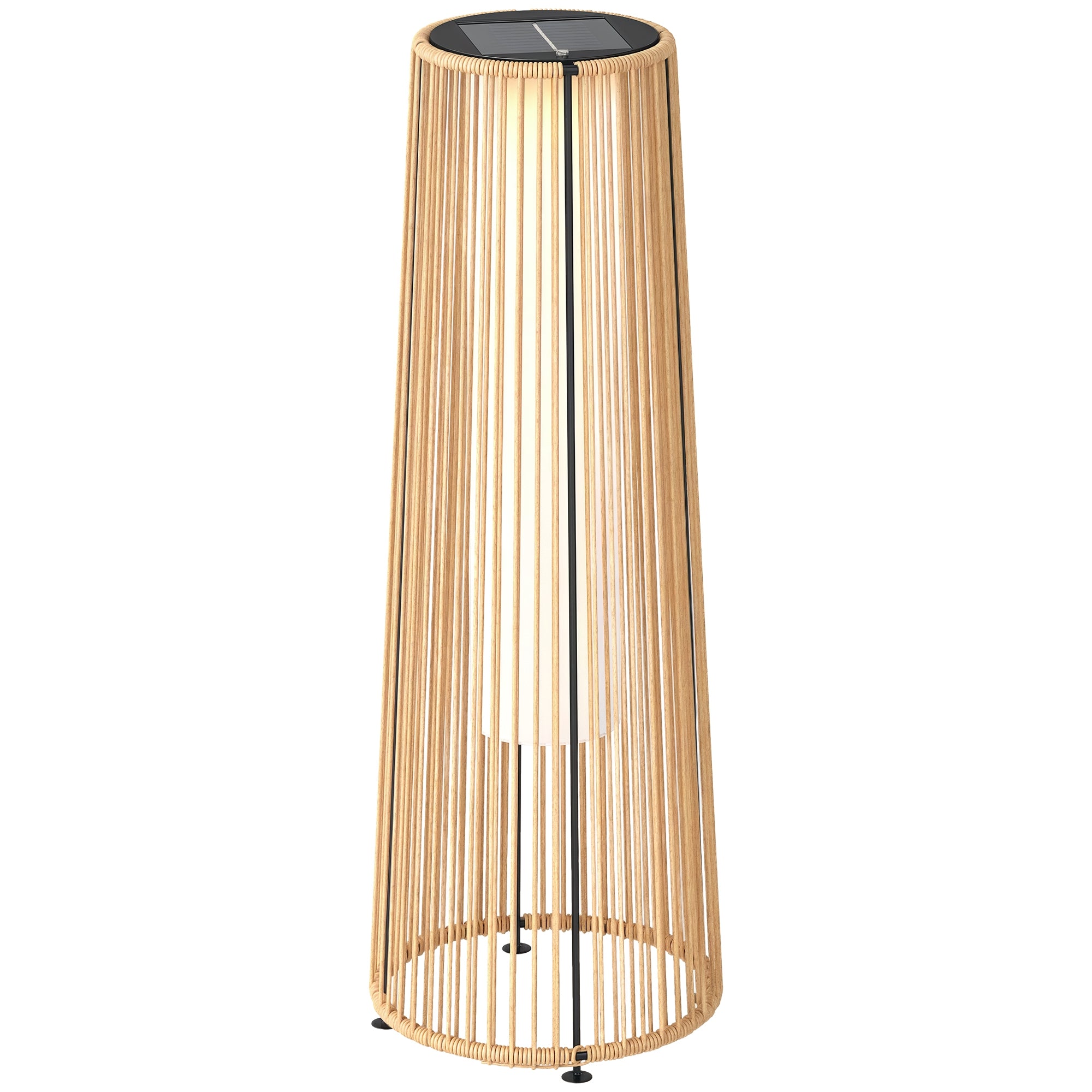Outsunny Linterna de Jardín de Ratán Sintético Farola Solar Exterior con Luces LED Encendido y Apagado Automático Impermeable para Terraza Balcón Patio Ø21,5x61 cm Natural