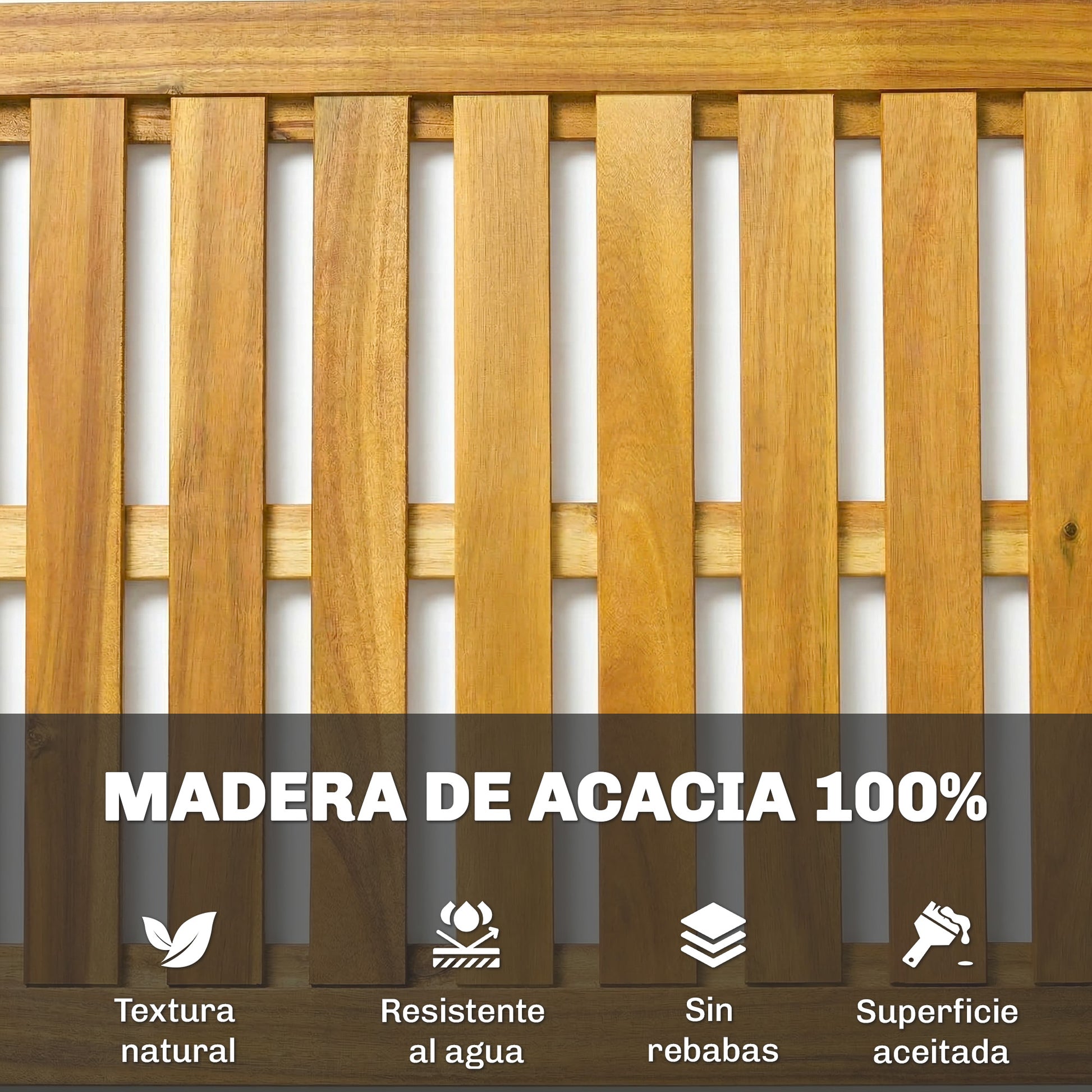 Outsunny Alfombrilla de Ducha de Madera de Acacia, 91x51 cm, Alfombra de Baño Antideslizante con Drenaje, Tarima de Ducha Interior y Exterior, para Baño, Spa, Jardín o Piscina