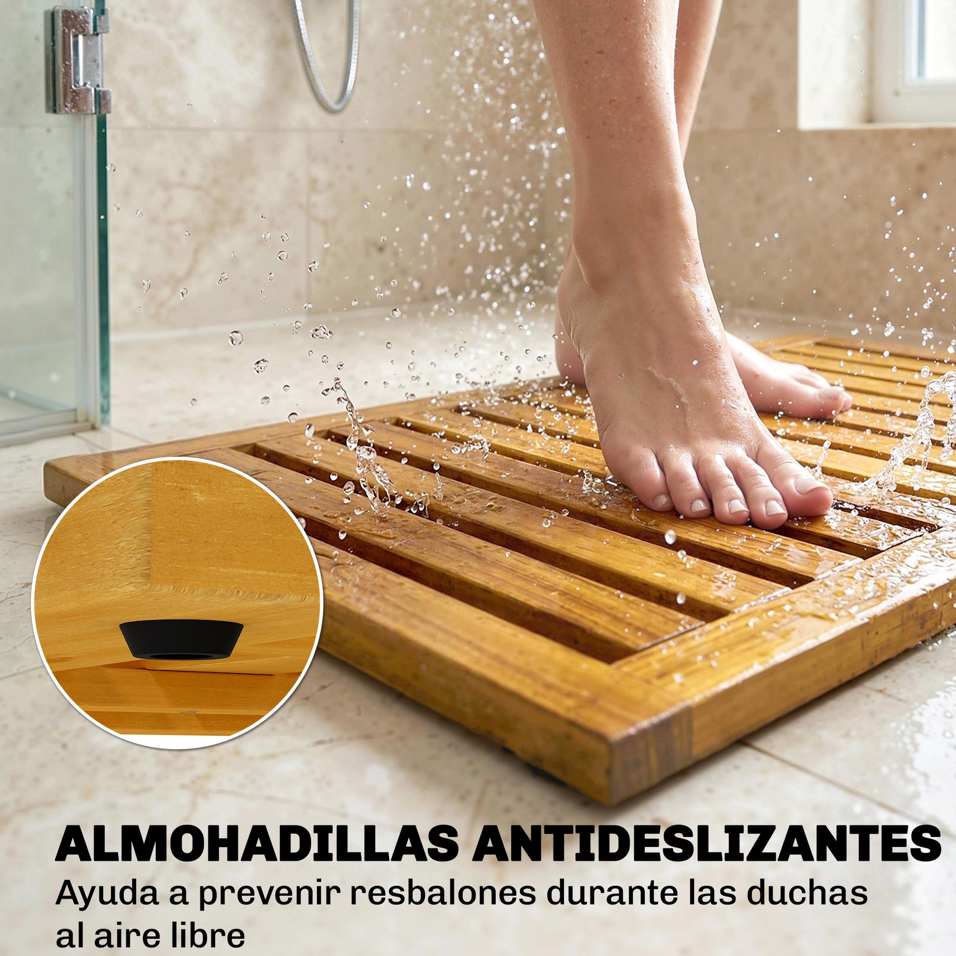 Outsunny Alfombrilla de Ducha de Madera de Acacia, 91x51 cm, Alfombra de Baño Antideslizante con Drenaje, Tarima de Ducha Interior y Exterior, para Baño, Spa, Jardín o Piscina