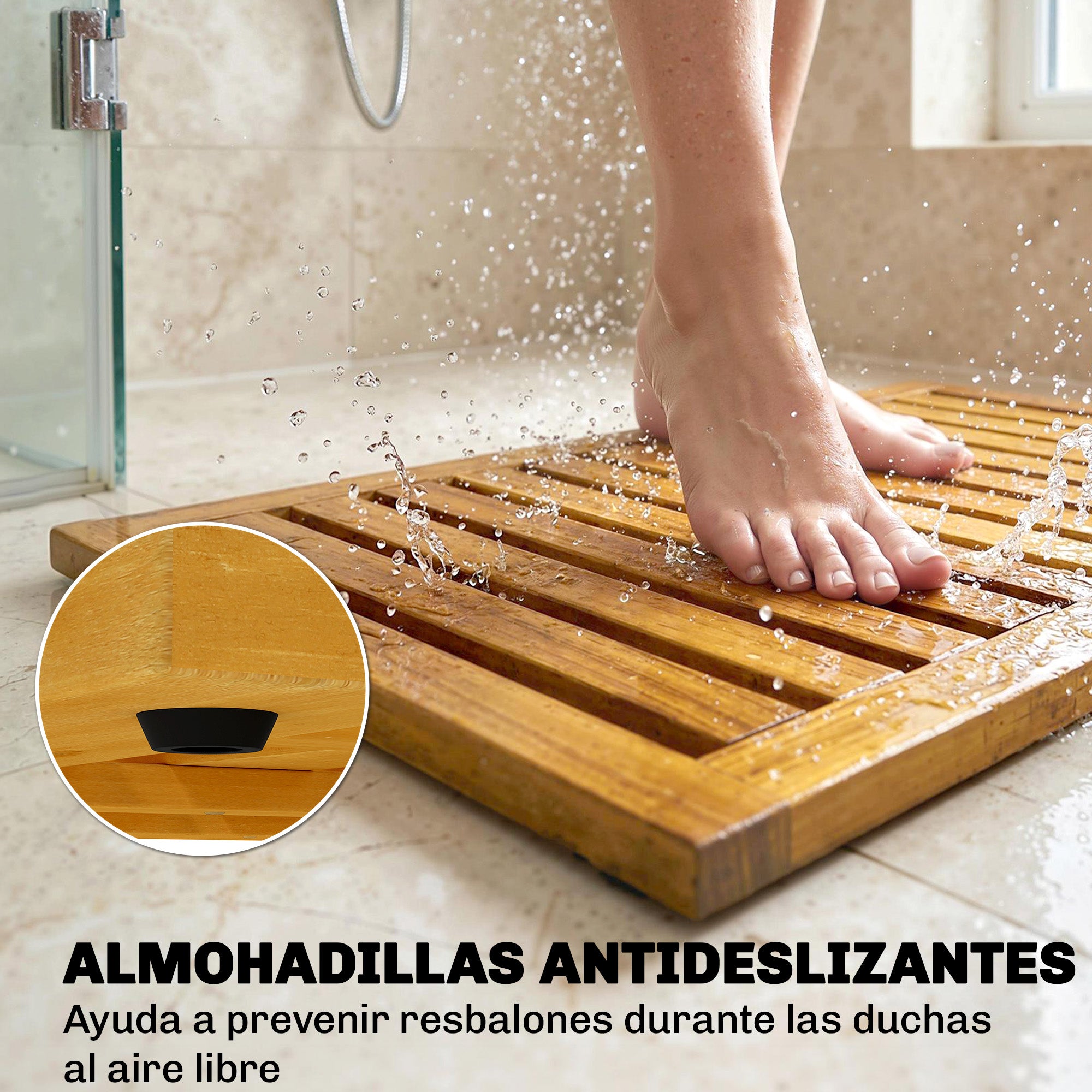 Outsunny Alfombrilla de Ducha de Madera de Acacia, 91x51 cm, Alfombra de Baño Antideslizante con Drenaje, Tarima de Ducha Interior y Exterior, para Baño, Spa, Jardín o Piscina