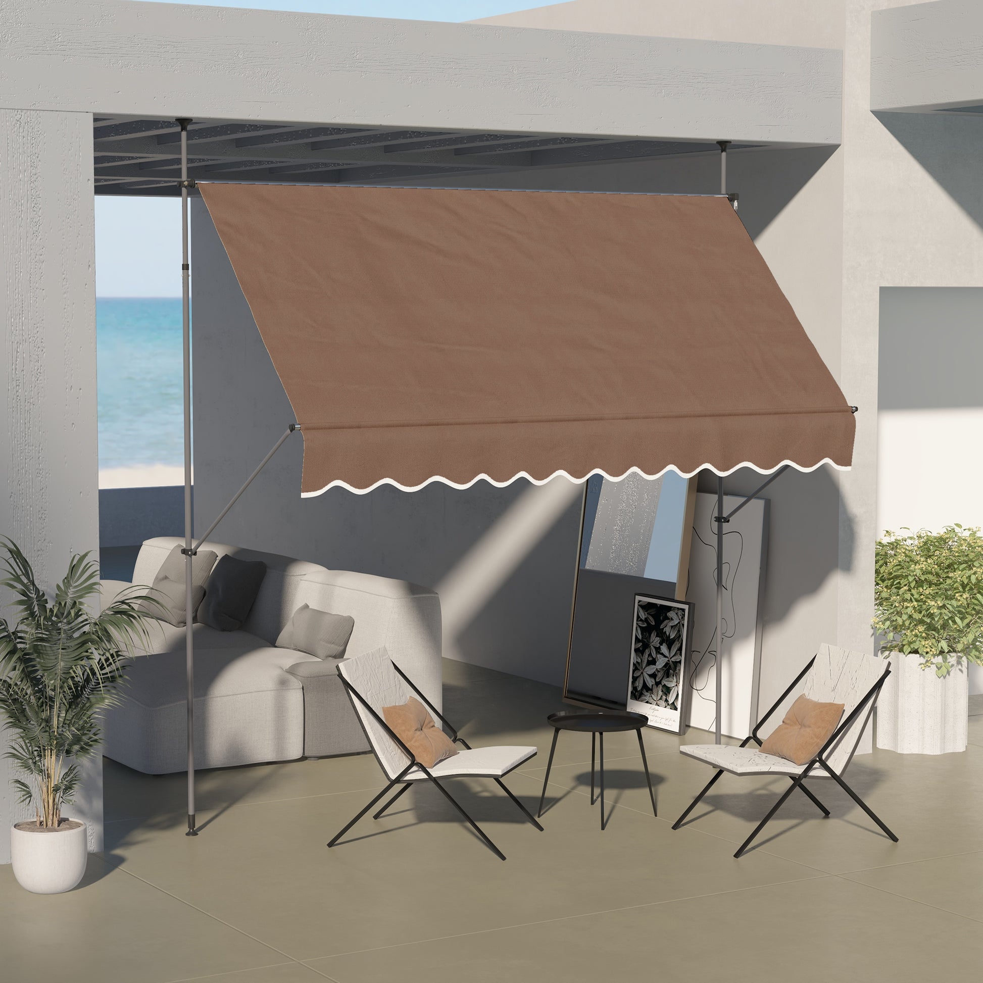 Outsunny Toldo Manual Retráctil 3x1,2 m Toldo Exterior Terraza Enrollable Altura Ajustable con Manivela 210-300 cm Sin Taladro Protección UV30+ para Balcón Jardín Café