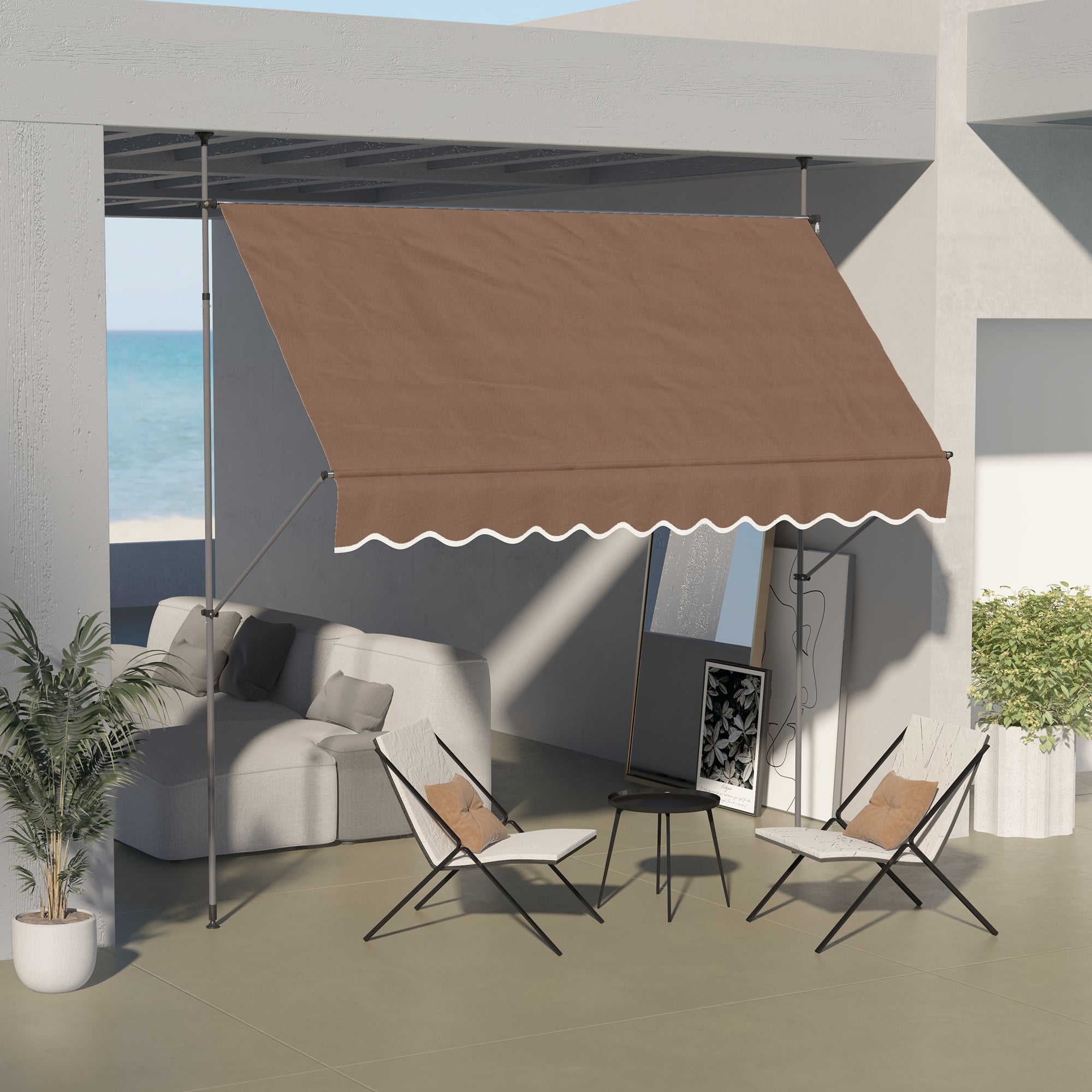 Outsunny Toldo Manual Retráctil 3x1,2 m Toldo Exterior Terraza Enrollable Altura Ajustable con Manivela 210-300 cm Sin Taladro Protección UV30+ para Balcón Jardín Café