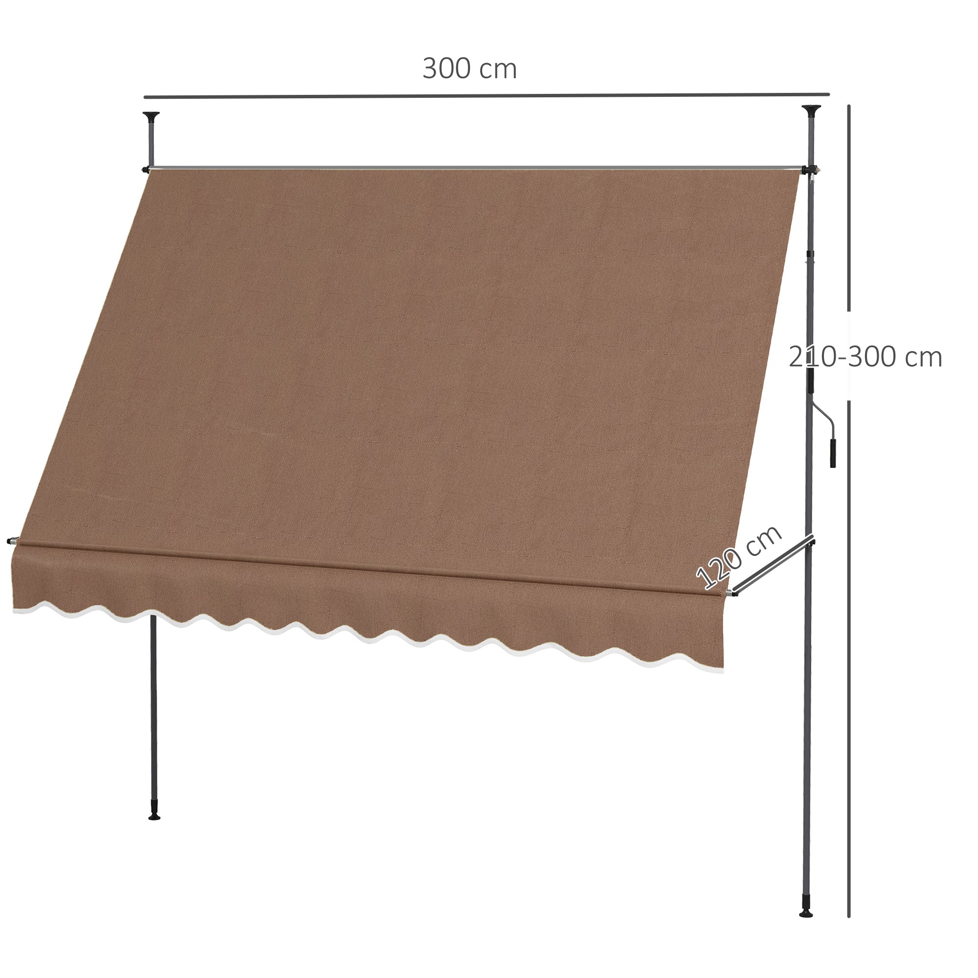 Outsunny Toldo Manual Retráctil 3x1,2 m Toldo Exterior Terraza Enrollable Altura Ajustable con Manivela 210-300 cm Sin Taladro Protección UV30+ para Balcón Jardín Café
