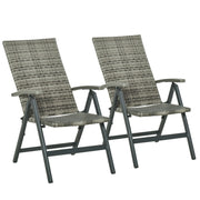 Outsunny Conjunto de 2 Sillas Plegable de Ratán con 5 Posiciones Silla Reclinable de Aluminio para Jardín Balcón Terraza Exterior Carga 160 kg 59x68x107 cm Gris