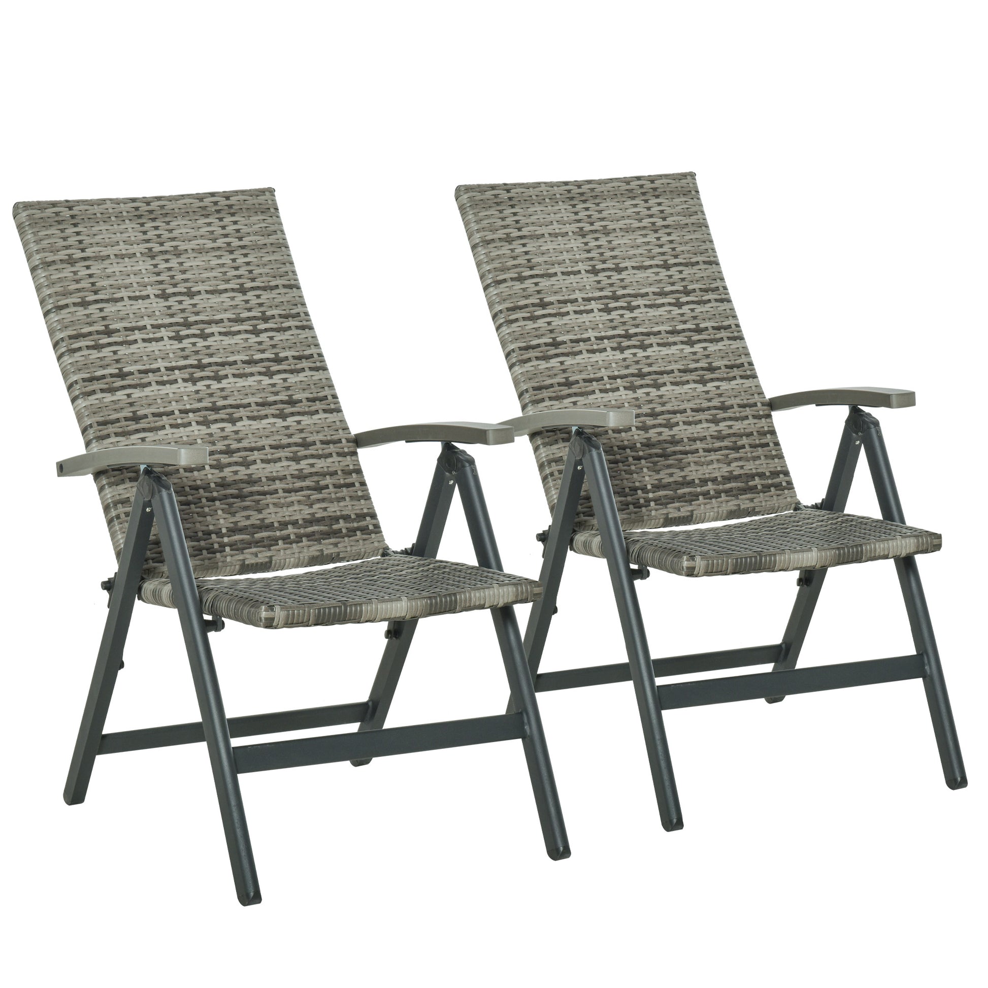 Outsunny Conjunto de 2 Sillas Plegable de Ratán con 5 Posiciones Silla Reclinable de Aluminio para Jardín Balcón Terraza Exterior Carga 160 kg 59x68x107 cm Gris