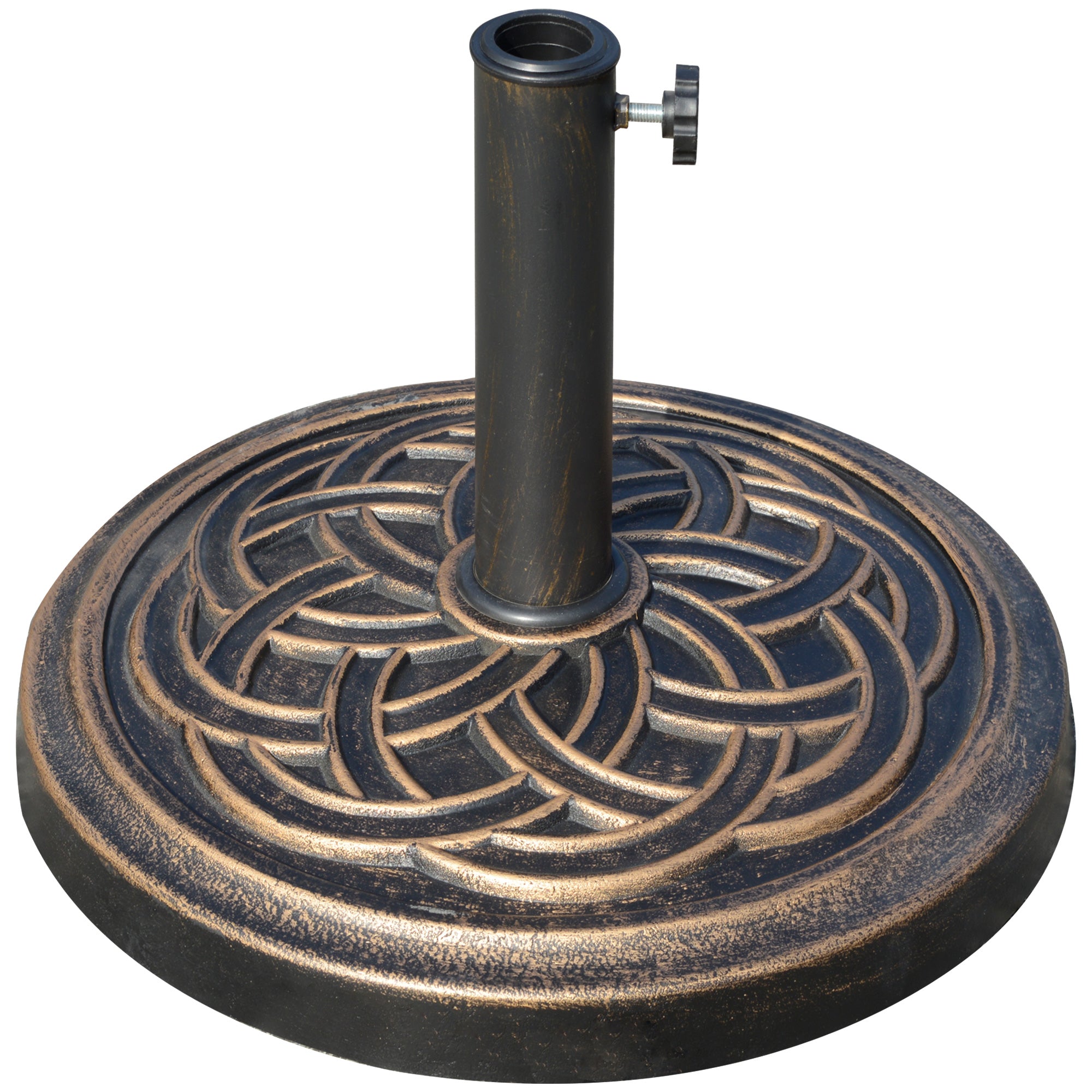 Outsunny Base de Sombrilla de Jardín Peso Neto 12 kg Soporte de Parasol Redondo Apto para Postes de 38mm/48mm Resina y Acero para Terraza Patio Exterior Ø45x33 cm Bronce