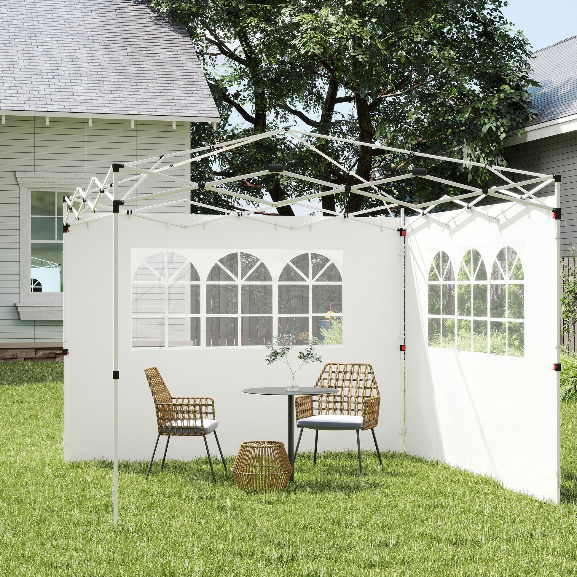 Outsunny 2 Paredes Laterales para Carpas de 3 x 3 m, 300x200 cm, Paredes Laterales de Repuesto para Cenador de Tela Oxford con Ventana, para Jardín, Exteriores, Fiestas, Blanco