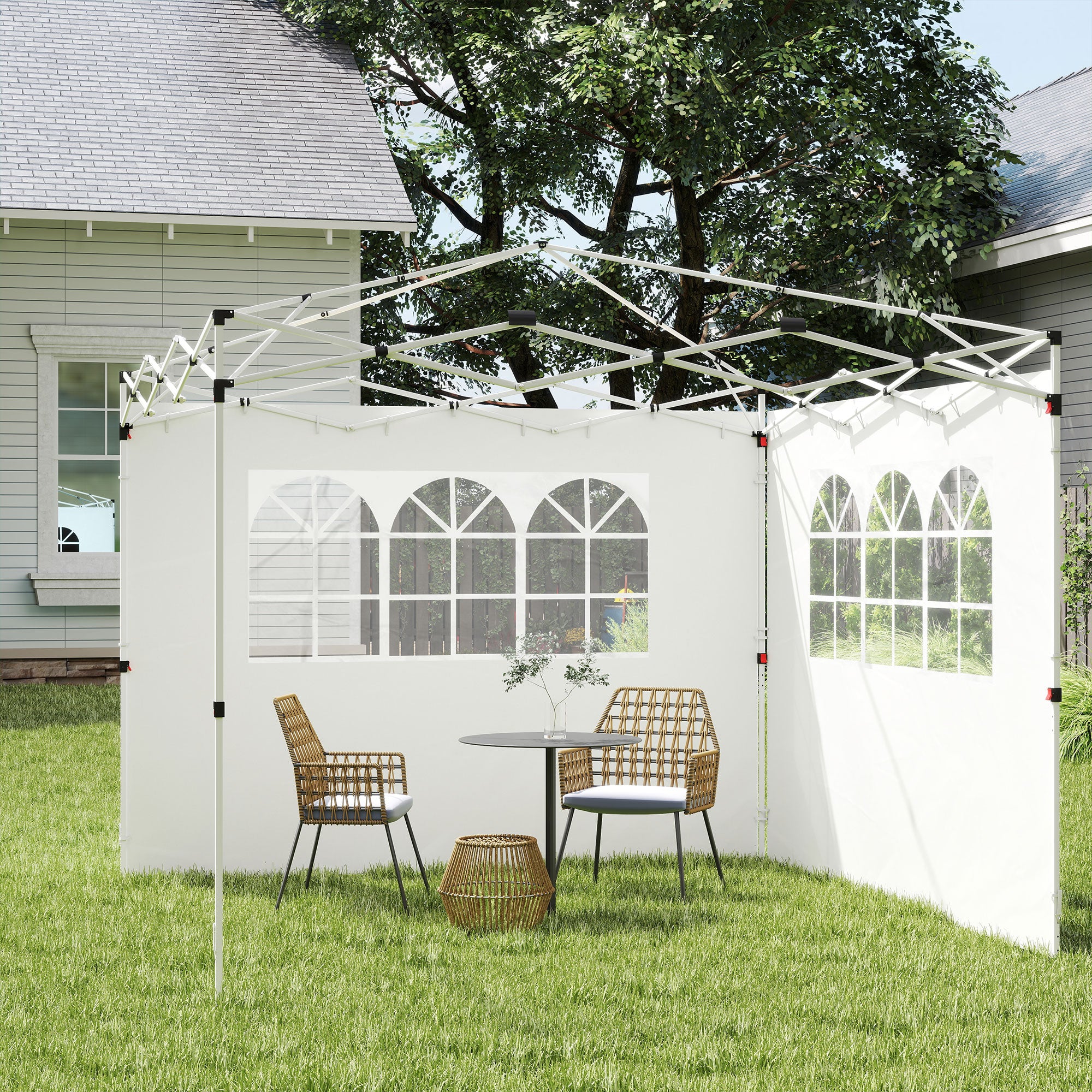 Outsunny 2 Paredes Laterales para Carpas de 3 x 3 m, 300x200 cm, Paredes Laterales de Repuesto para Cenador de Tela Oxford con Ventana, para Jardín, Exteriores, Fiestas, Blanco