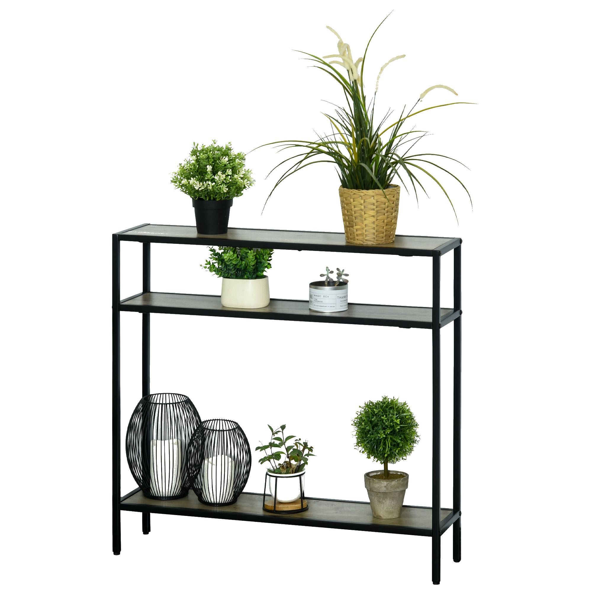 Outsunny Estantería para Plantas Flores Macetas Bastidores de 3 Niveles con Placa Antivuelco para Interiores y Exteriores 80x20x75 cm Madera